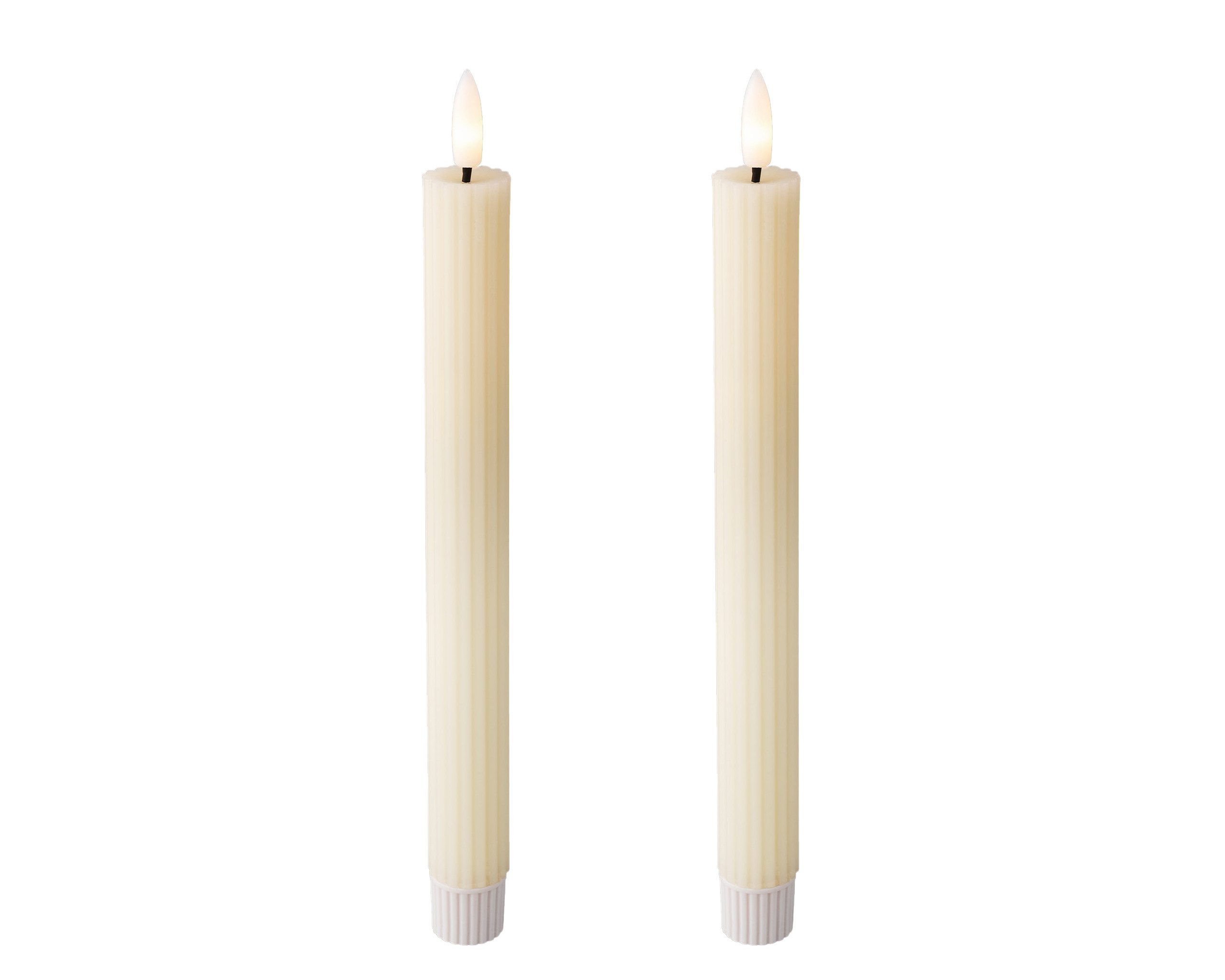 Lumineo LED-Kerze, Timer, warmweiß, LED Kerzen 24,5cm mit Timer gerillt Wachs 2 Stück Creme / Warmweiß