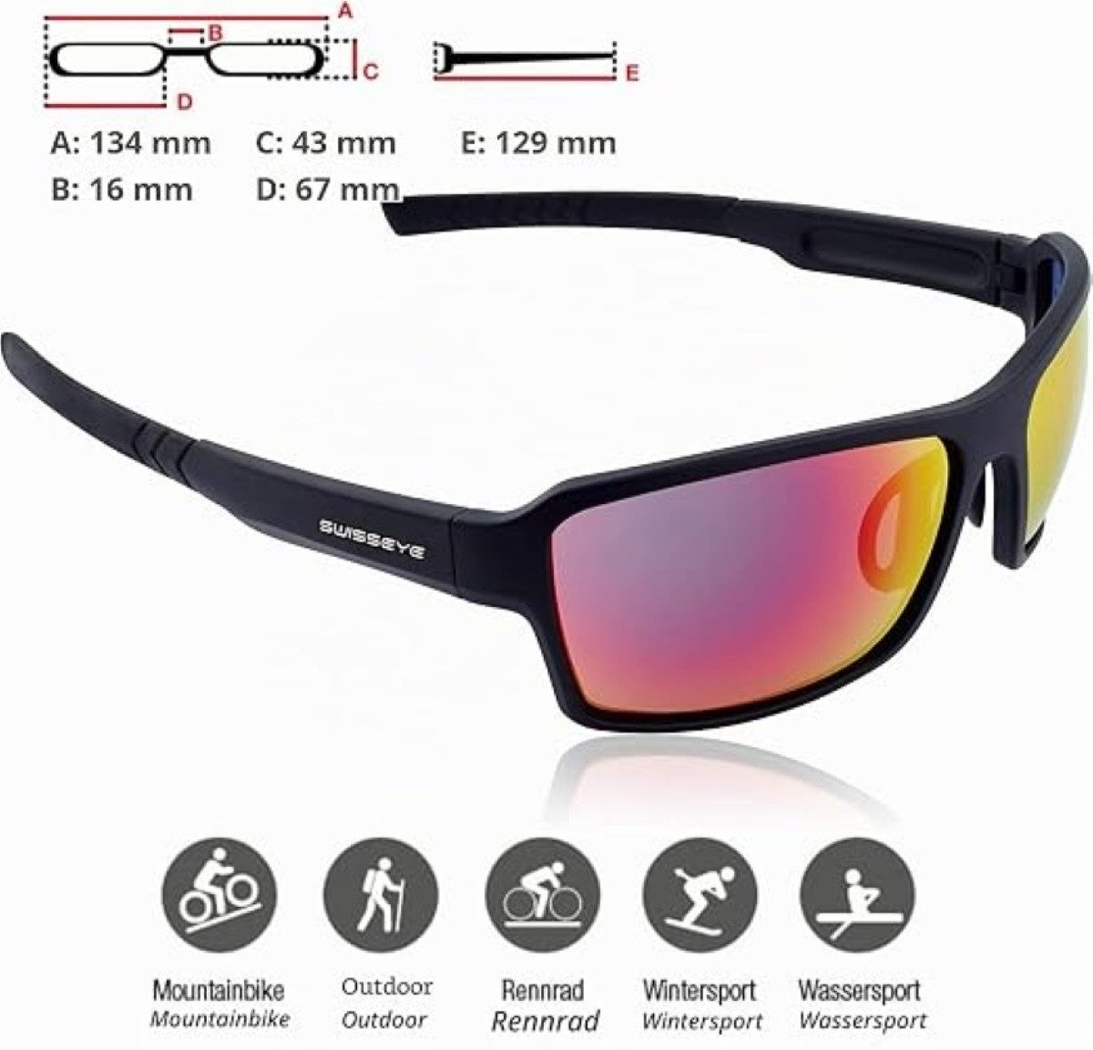 SwissEye Sonnenbrille Sportbrille Freestyle Fassung black matt Scheibe smoke BR Revo