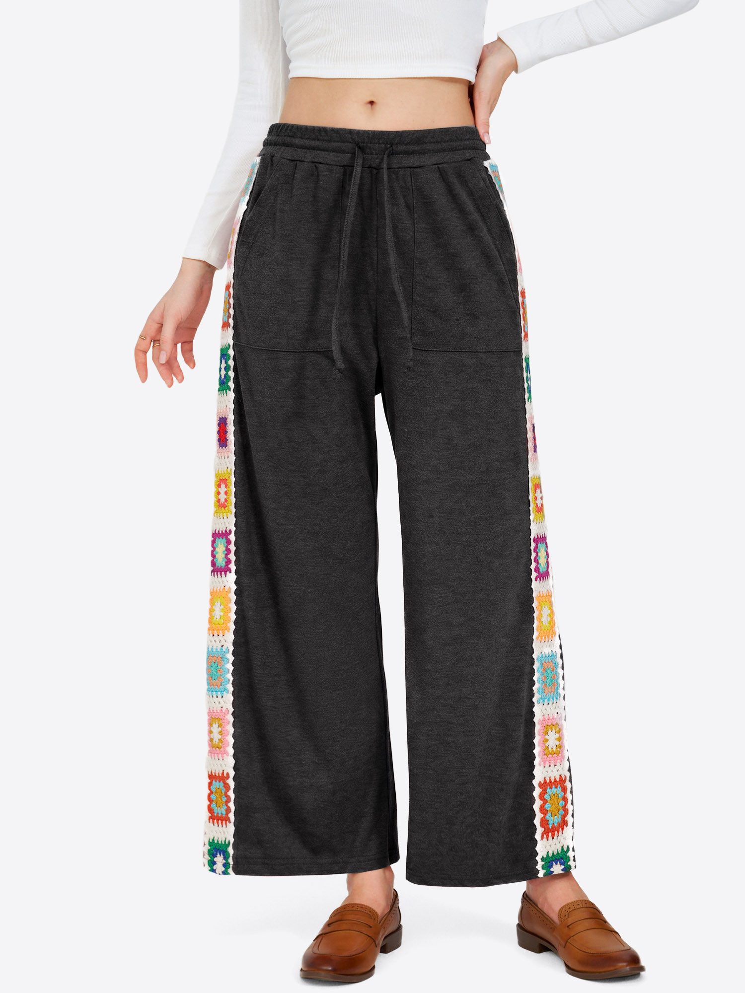 Imily Bela Jogginghose Damen Lässige Hose mit Häkel‑Besatz an den Seiten und Kordelzug‑Taille (Packung, 1-tlg., 1per-Pack) mit Taschen