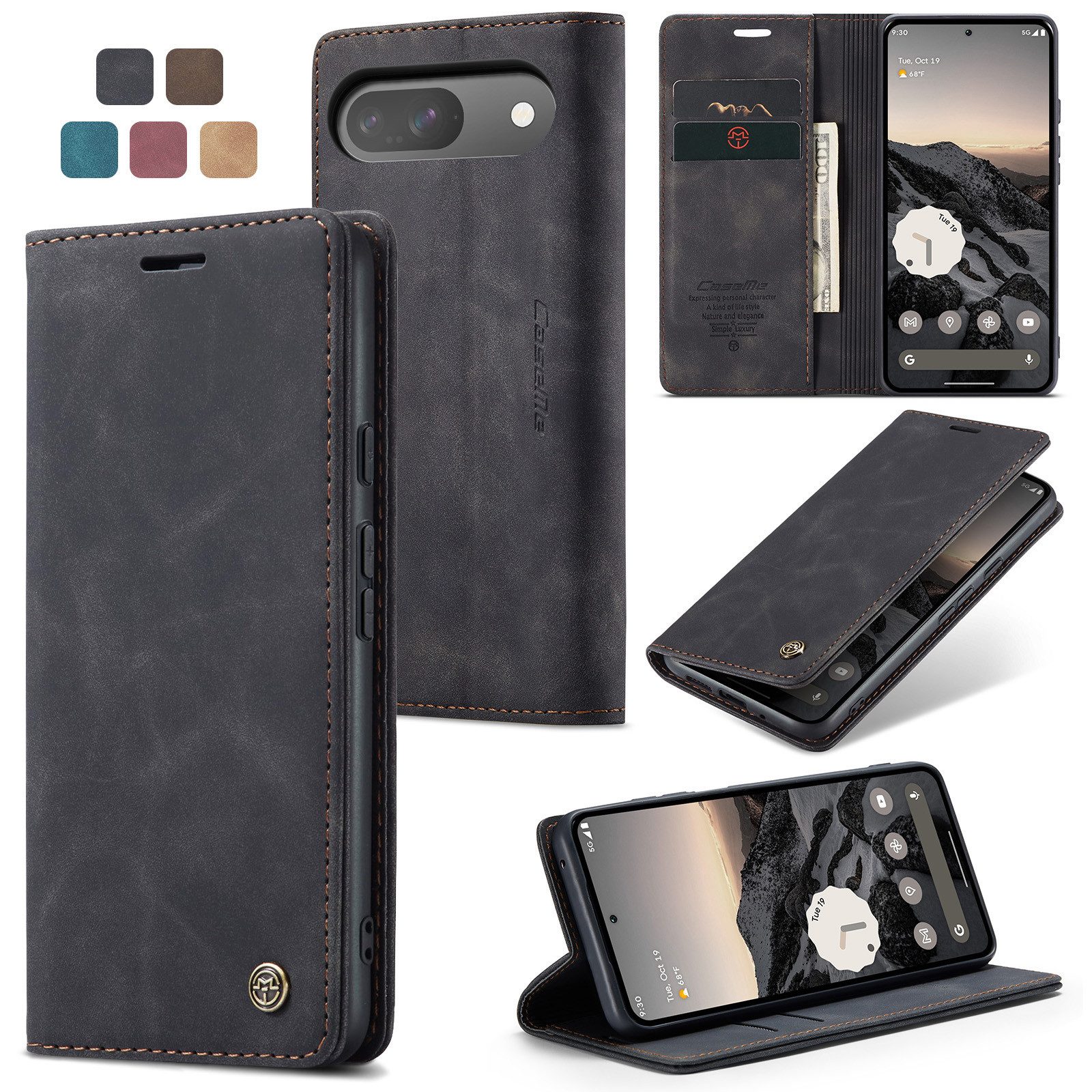CaseMe Handyhülle Hülle für Google Pixel Klapphülle Google Pixel 9 Pro Schwarz