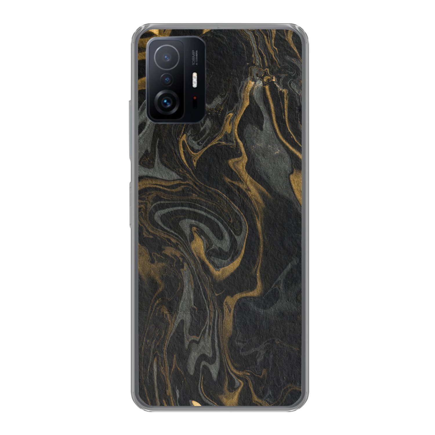 MuchoWow Handyhülle für Xiaomi 11 Lite 5G NE Marmor - Textur - Grau - Gold - Marmoroptik -, Phone Case, Silikon, Schutzhülle Dünn