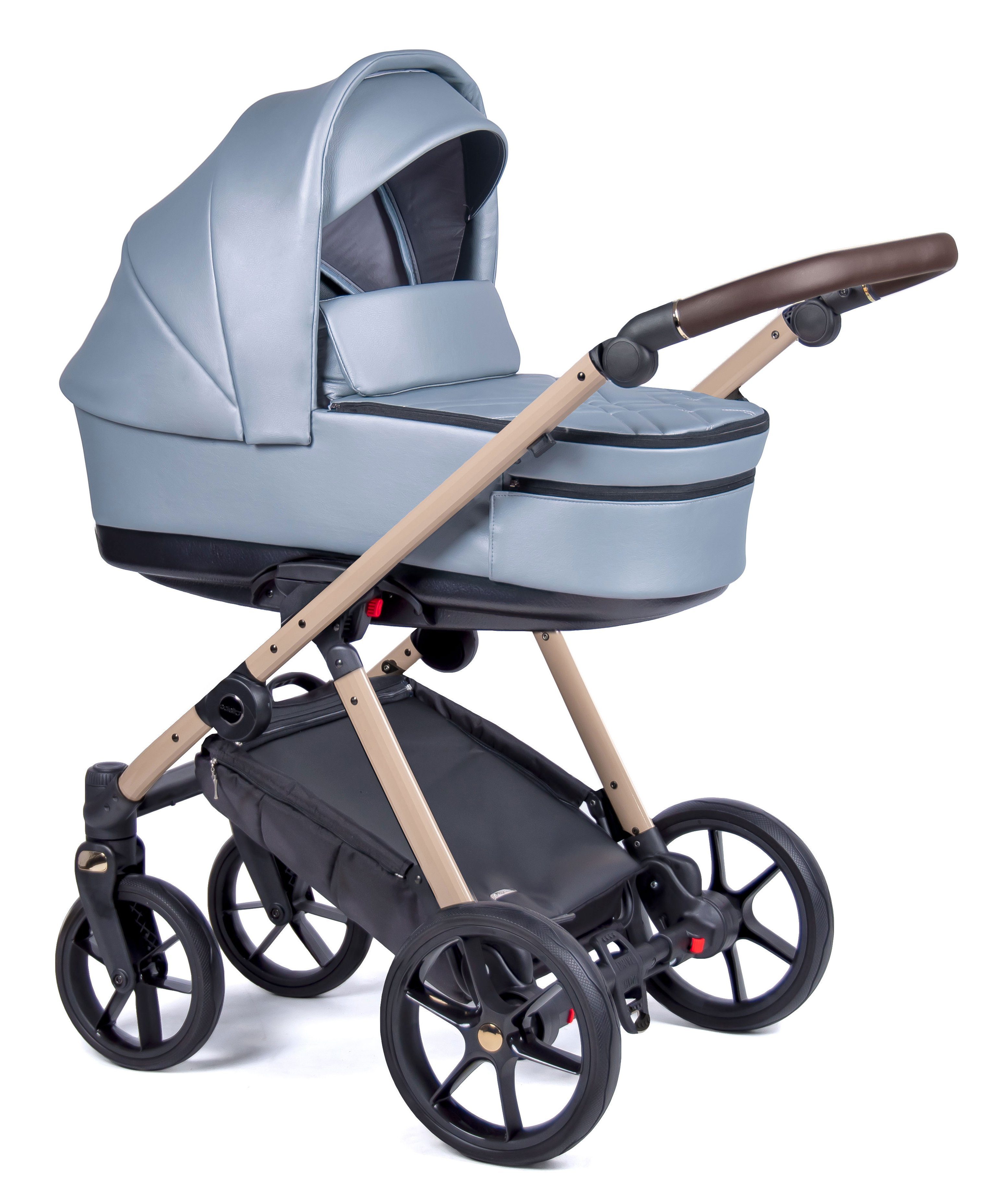 Premium Kinderwagen-Set beige 14 1 Designs 2 Gestell in 12 - babies-on-wheels in = Teile Axxis - Oceanblau Kombi-Kinderwagen