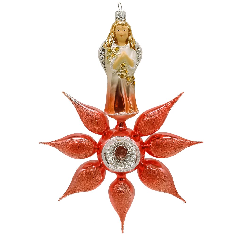 Schatzhauser Christbaumschmuck Engel auf Stern Ø21cm x 27cm glänzend melone Reflexornament (1-tlg), mundgeblasen, handbemalt