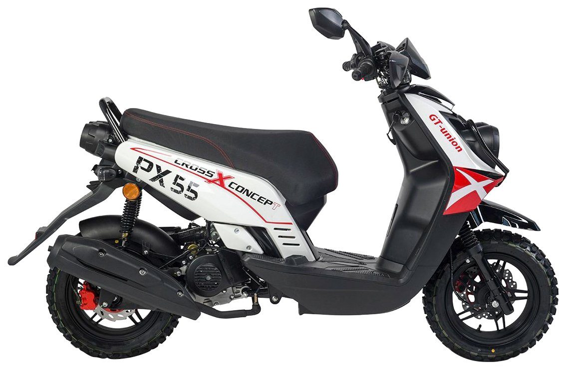 PX km/h, Euro Mofaroller 25 GT 5 weiß/rot/schwarz 55 ccm, Cross-Concept, UNION 50