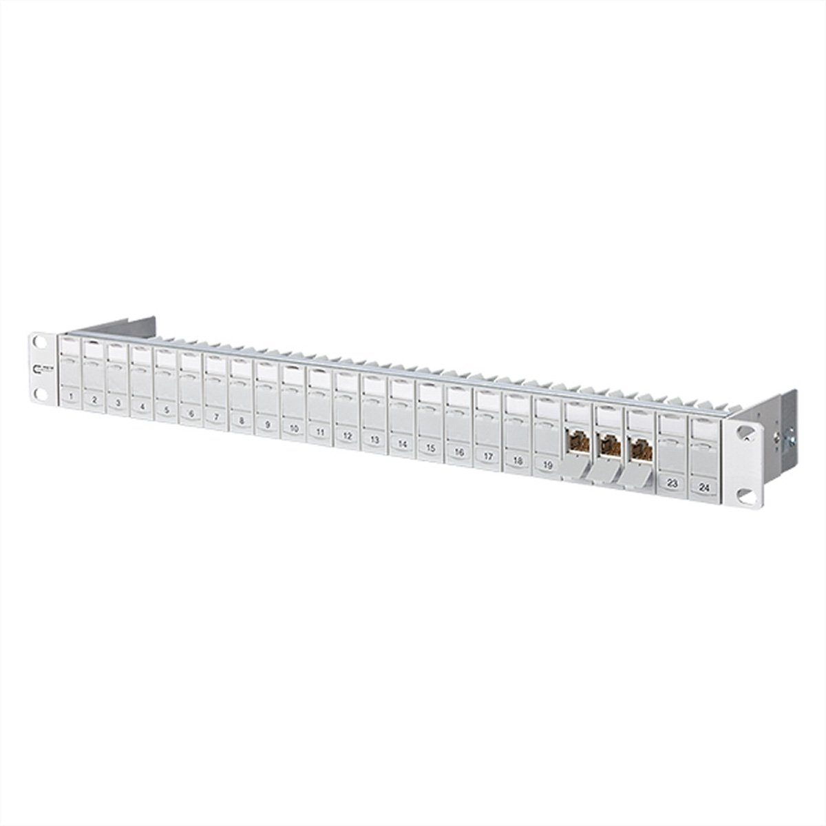 19"-Panel 1HE bestückt mit 24 E-DAT Modulen Kat.6A (Class EA) Netzwerk-Panel