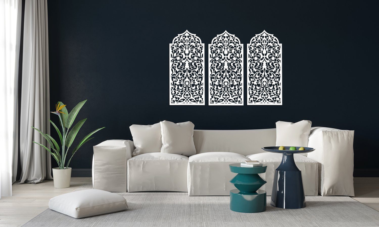 ORNAMENTI Holzbild 3D grosse Wandpaneel, Marokkanisches Fenster, Wanddekoration, Handwerk