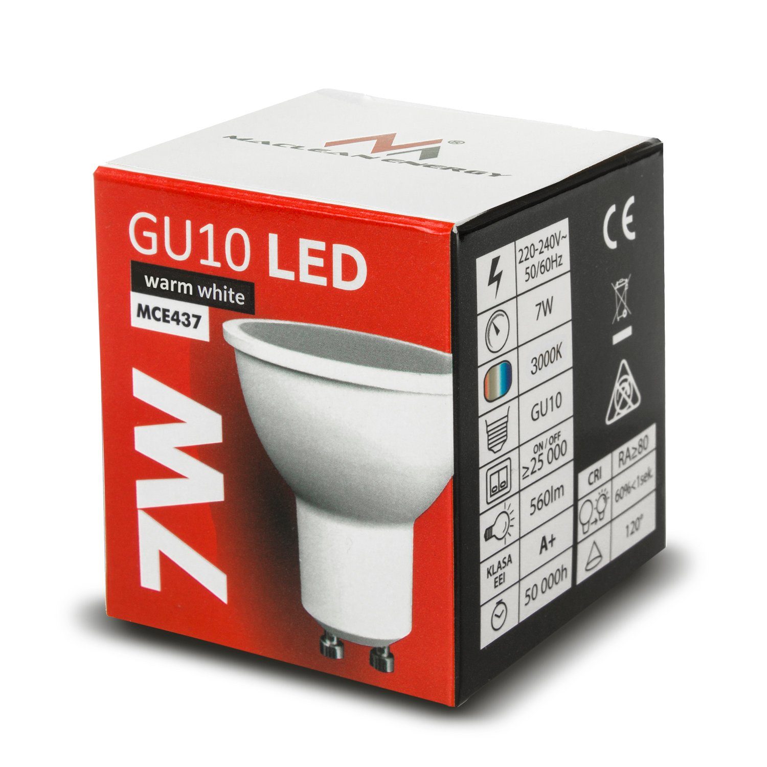 Warmweiß, Maclean LED-Leuchtmittel GU10 MCE437 LED-Leuchtmittel 3000K Warmweiß WW, GU10, 7W -