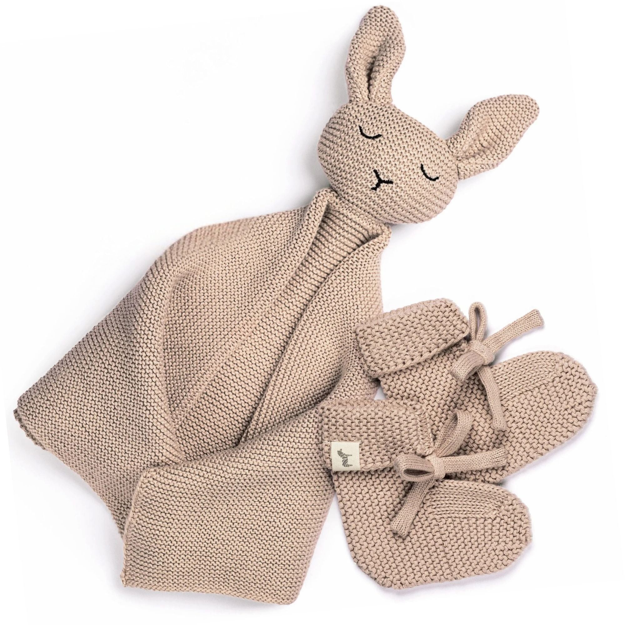 Moyo Neugeborenen-Geschenkset "Hej Baby" Taupe (Set, Schnuffeltuch und Socken)