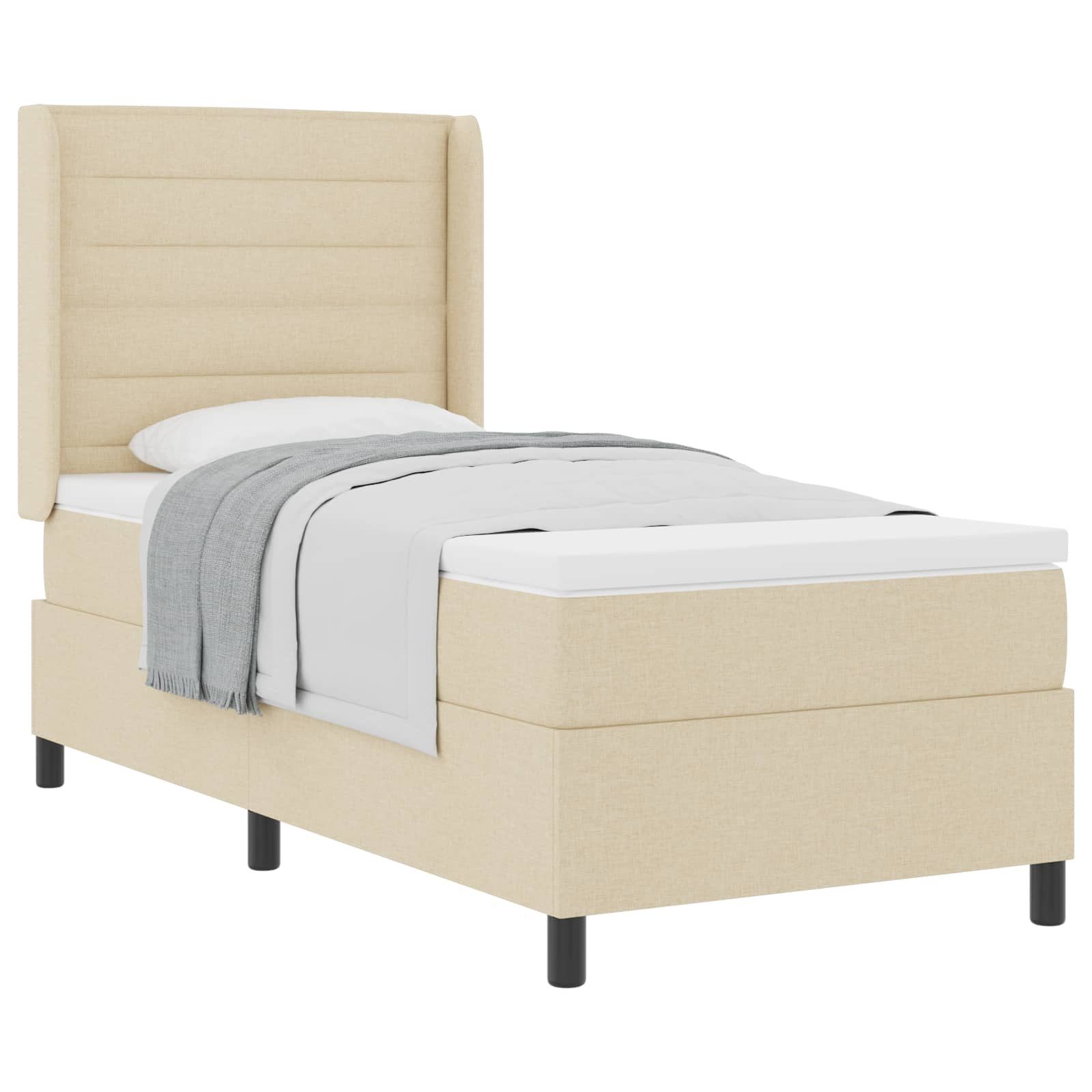 Bett Boxspringbett mit Matratze mit Kopfteil Creme 200 x 90 cm Stoff