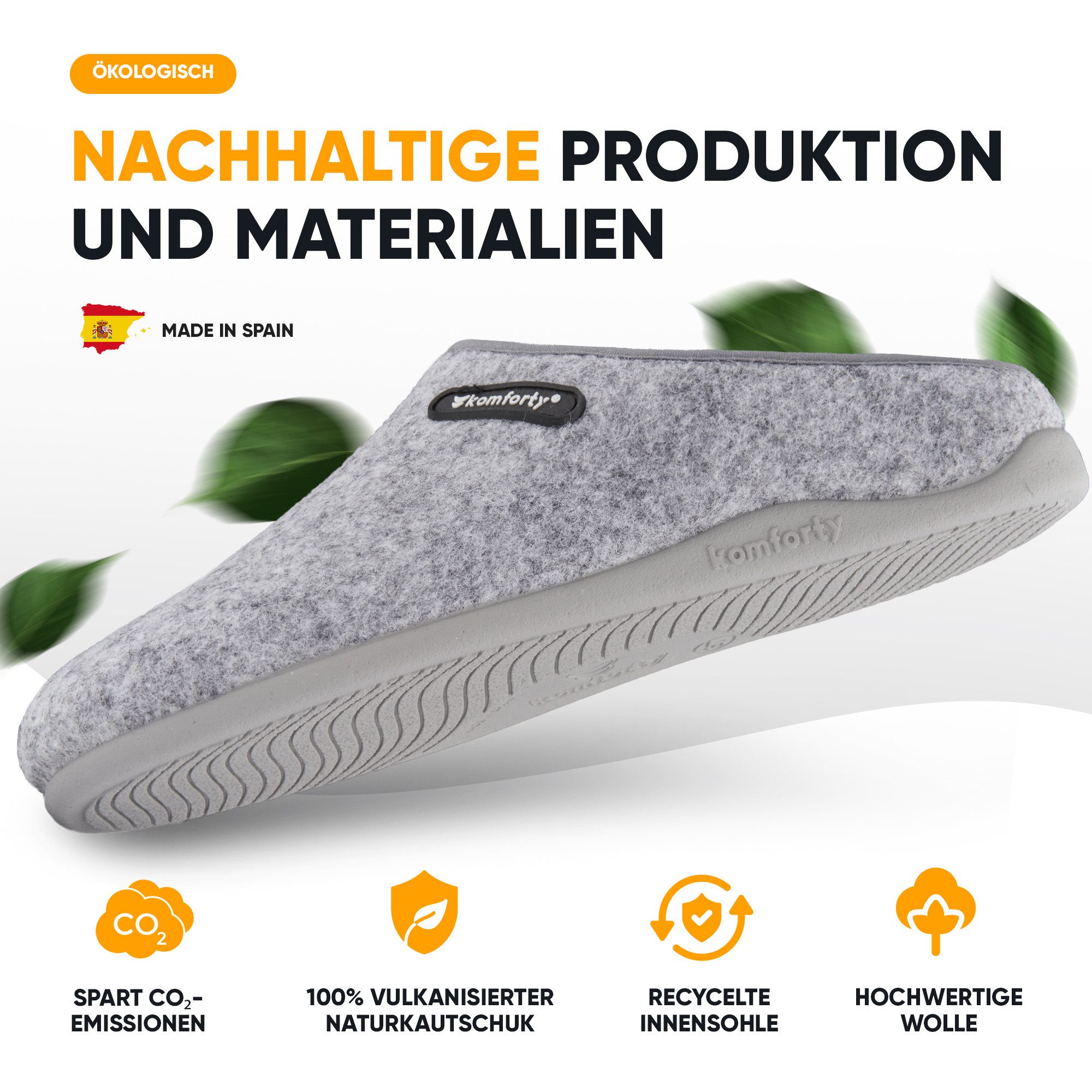 Komforty Komforty Hausschuhe Damen Herren für drinnen & draußen aus Wolle Hausschuh (Paar, Natürliche Wolle, Natürlicher Kautschuk, Warme Füße, Komforty) Natürliche Wolle, Made in Spain