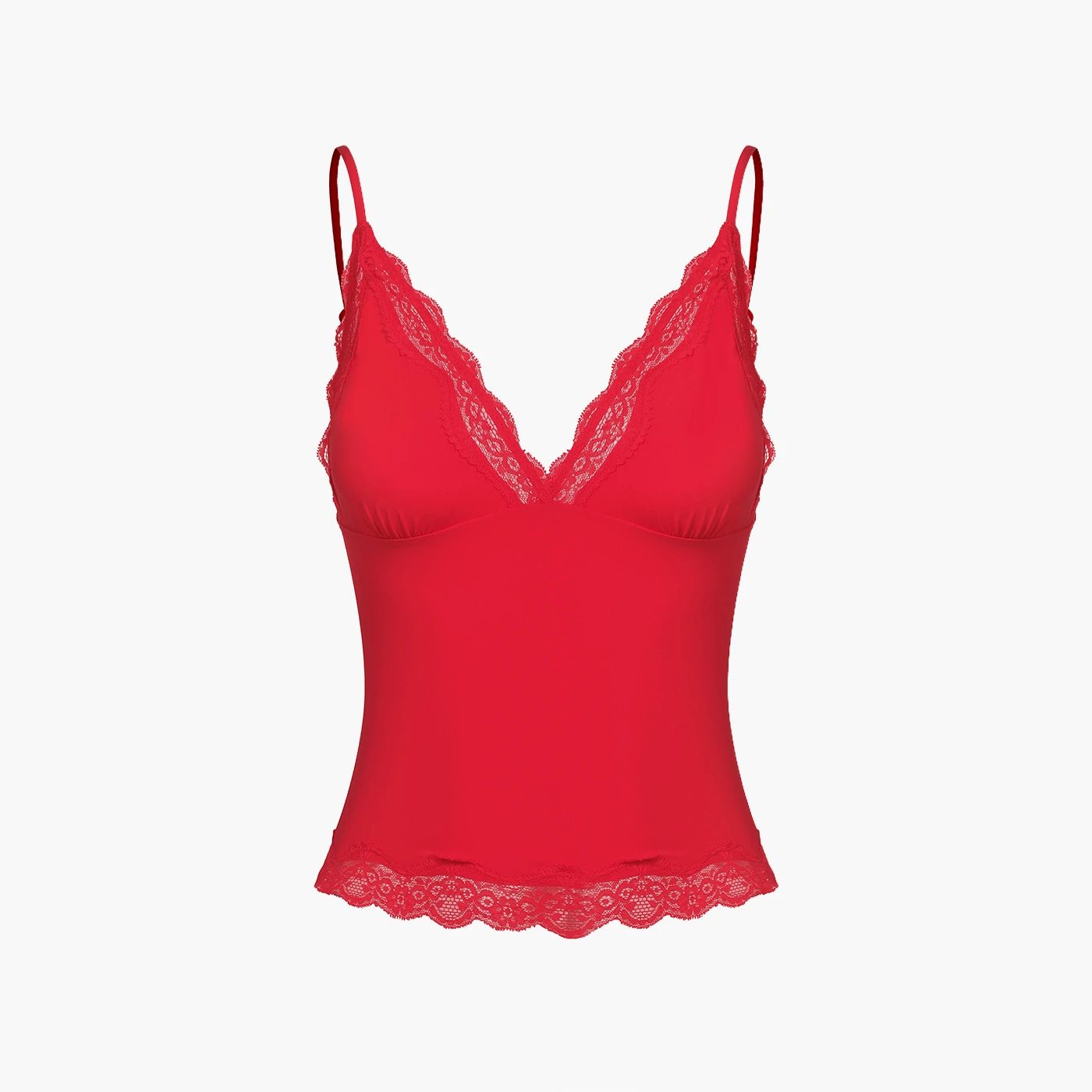 cfab (creamy fabrics) Nachthemd Deep Neck Lace Top-Rot-M (1-tlg)