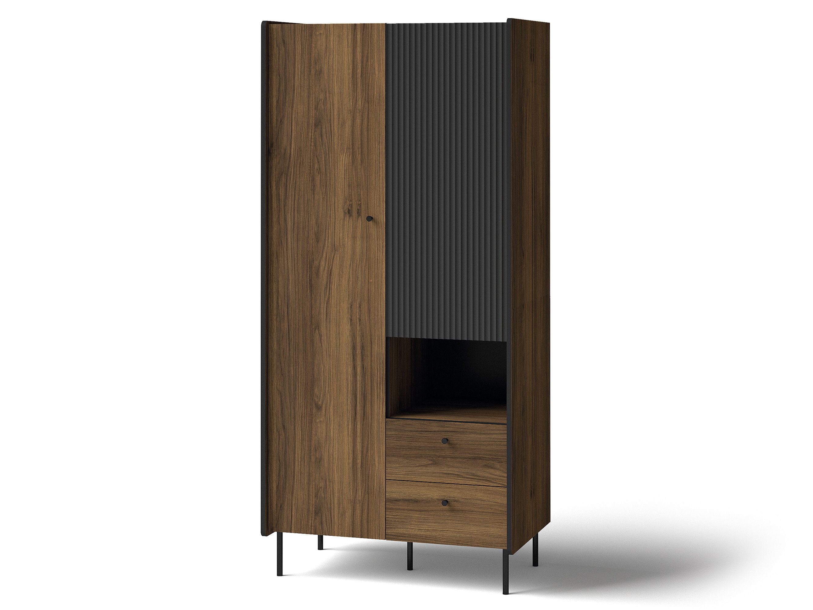 Beautysofa Drehtürenschrank PIANO 2-türig (im modernen Stil, mit 4 Einlegeböden & 2 Schubladen) Breite: 88 cm
