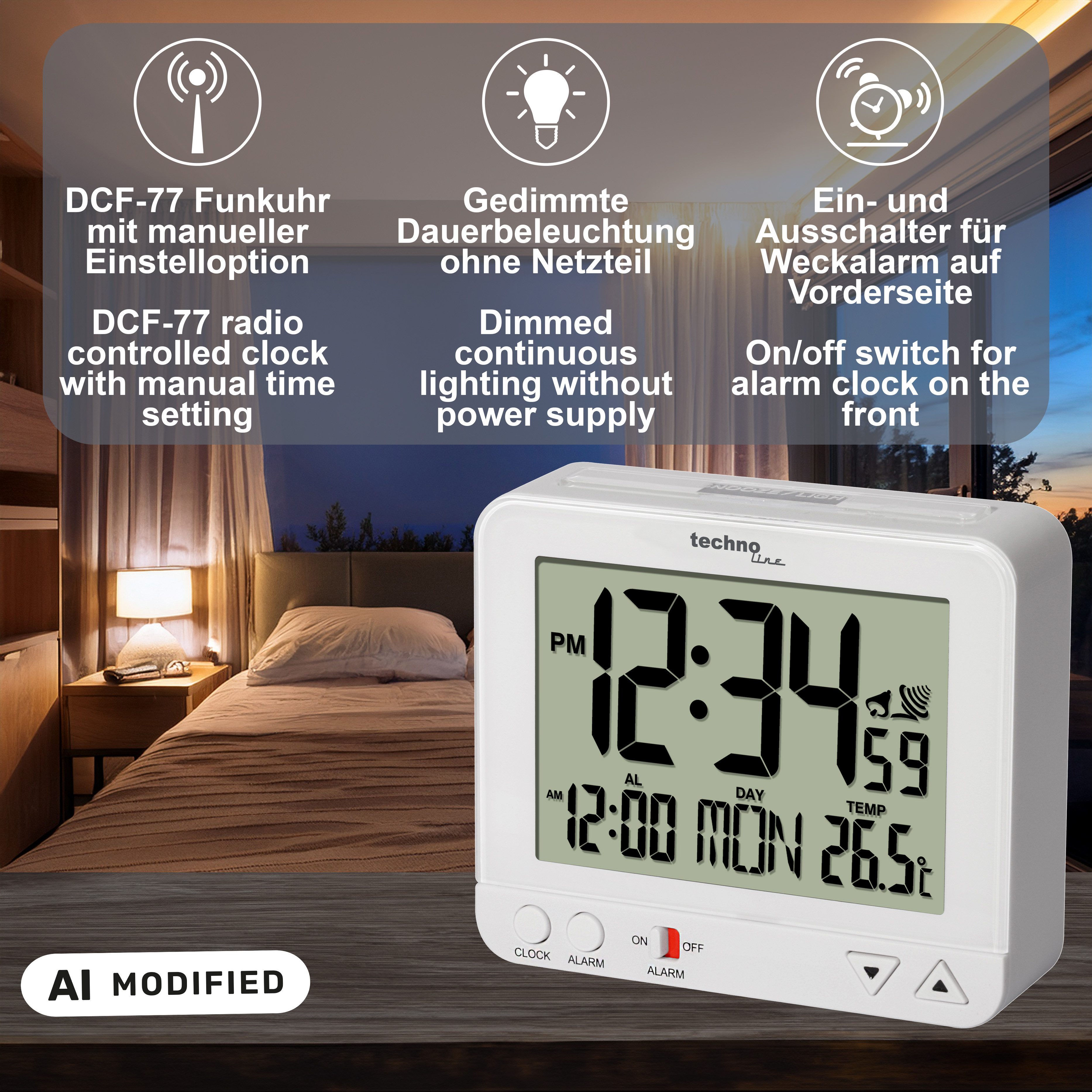 technoline Funkwecker WT 195 mit Nachtlicht-Funktion – Bild 4 von 5