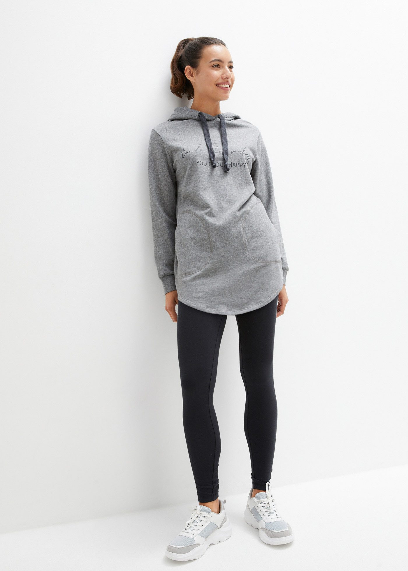 bonprix Jogginganzug, zweiteiliges Set, extra langes Sweatshirt, knöchelfreie Leggings