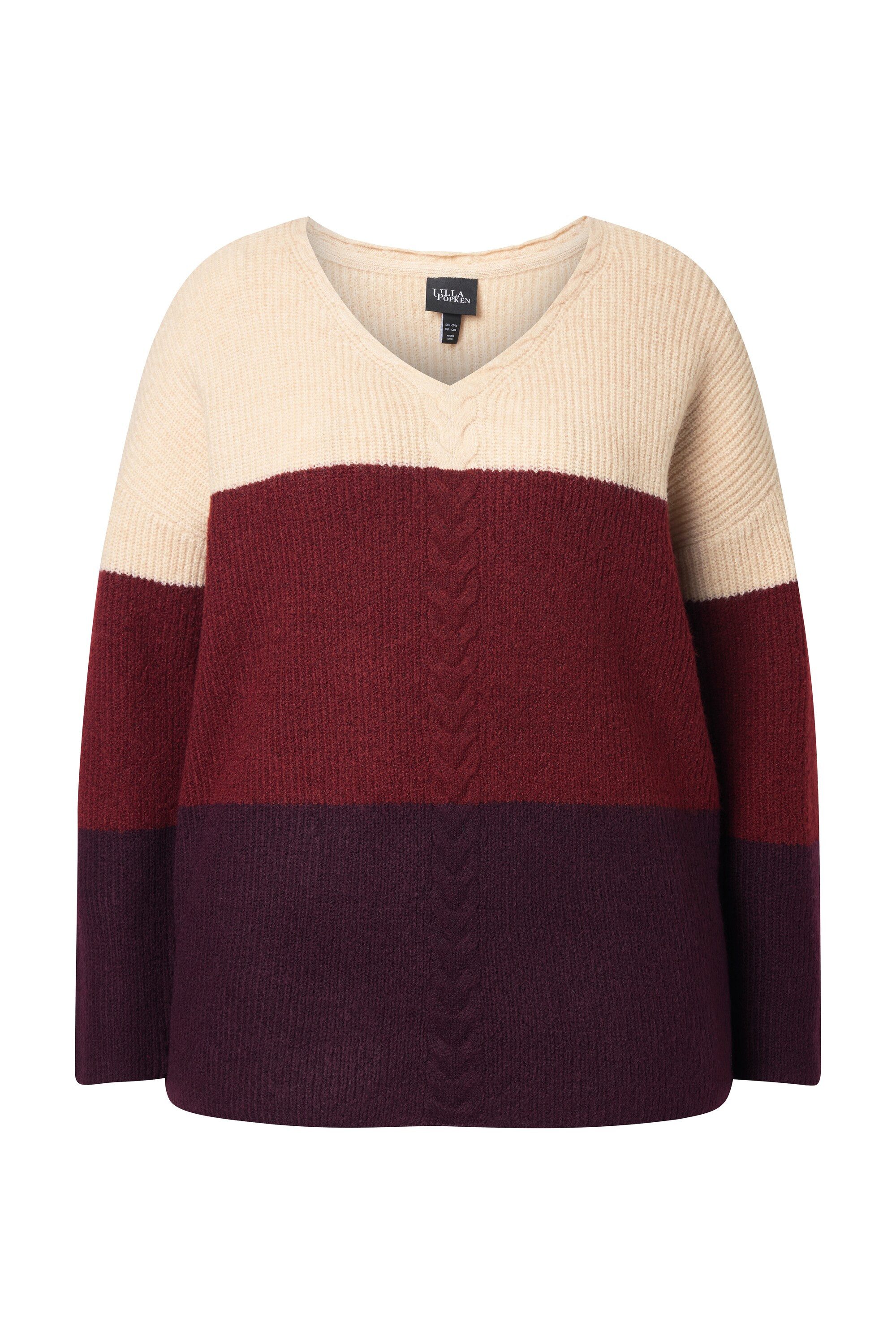 Ulla Popken Strickpullover Pullover Streifen Zopfmuster günstig online kaufen