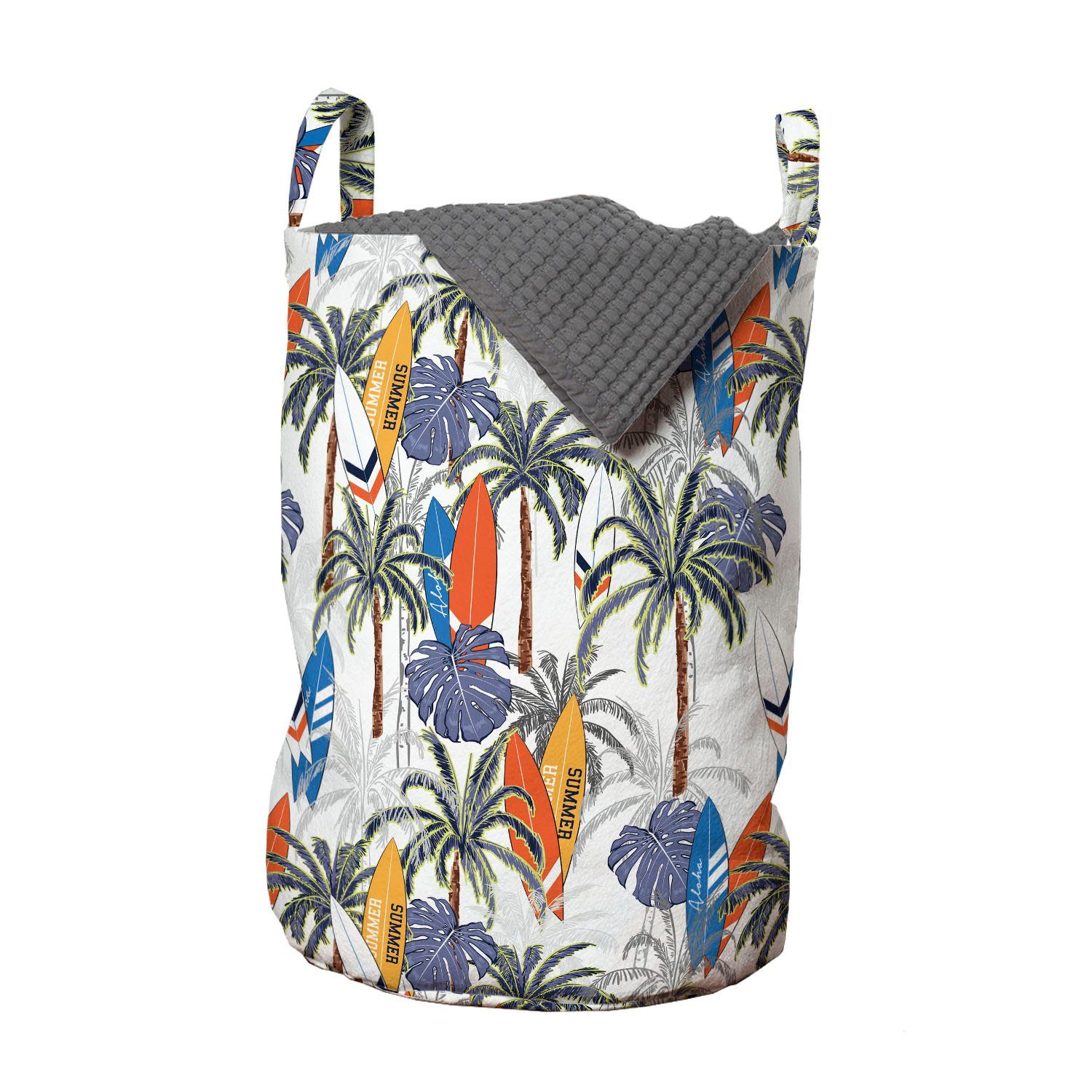 Abakuhaus Wäschesäckchen Wäschekorb mit Griffen Kordelzugverschluss für Waschsalons, Tropisch Palmen Surfbretter Kunst