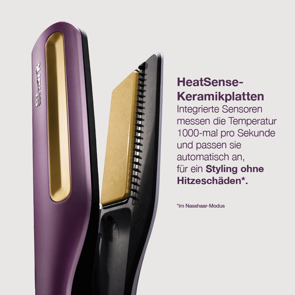 Shark Glätteisen Shark Silki 3-in-1 HT401EUPU Keramikplatten, VIELSEITIGES STYLING: Stretchen, Formen, Locken oder Glätten