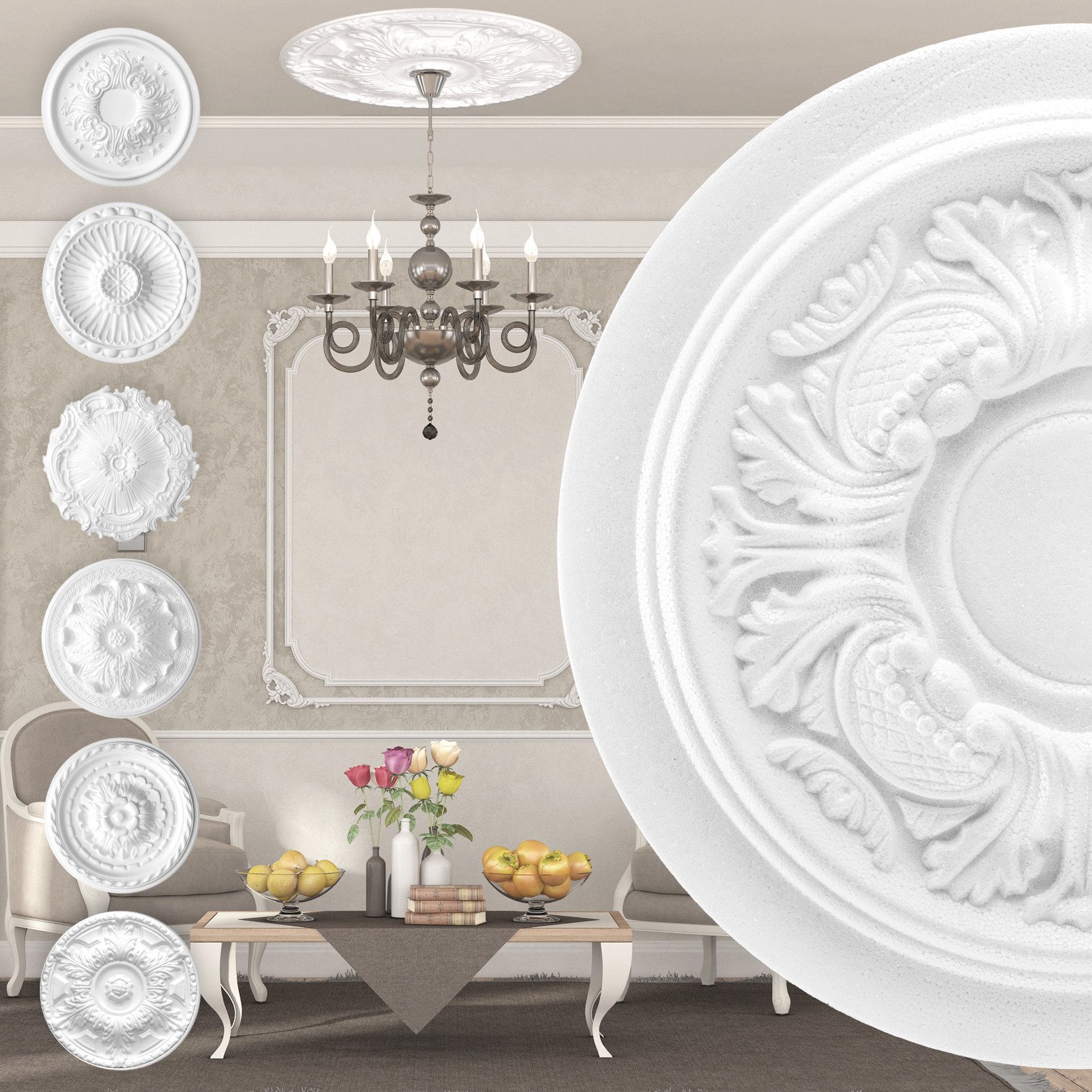 marbet design Wanddekoobjekt R-14 (Stuckrosette aus EPS Styropor, weiß, Zie günstig online kaufen