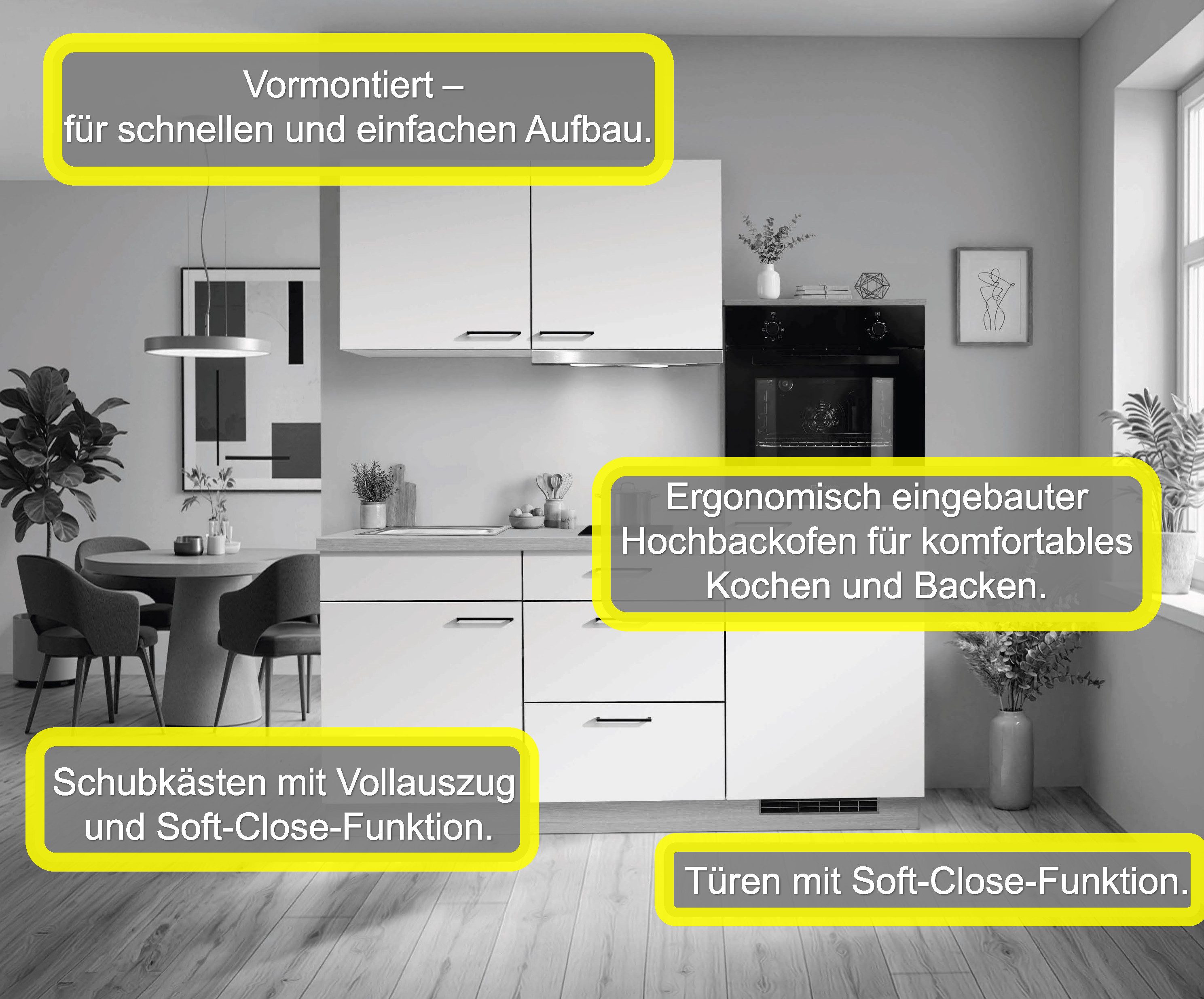 KOCHSTATION Küchenzeile KS-Solmera, Breite 180cm, vormontiert, wahlweise mit E-Geräten