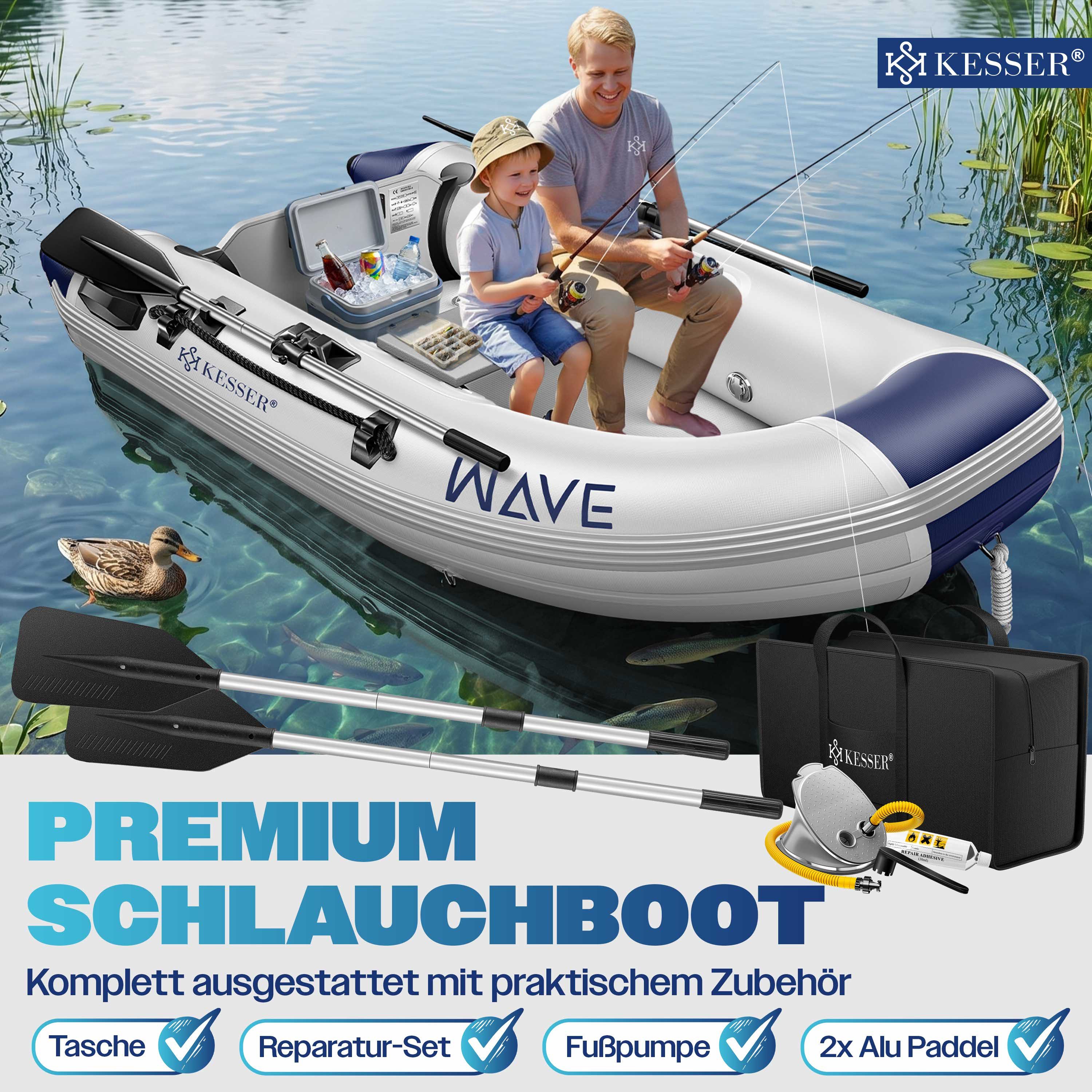 KESSER Schlauchboot aufblasbares Paddelboot für 2 Personen, motorisierbar, 2,30m, WAVE Motor geeignet