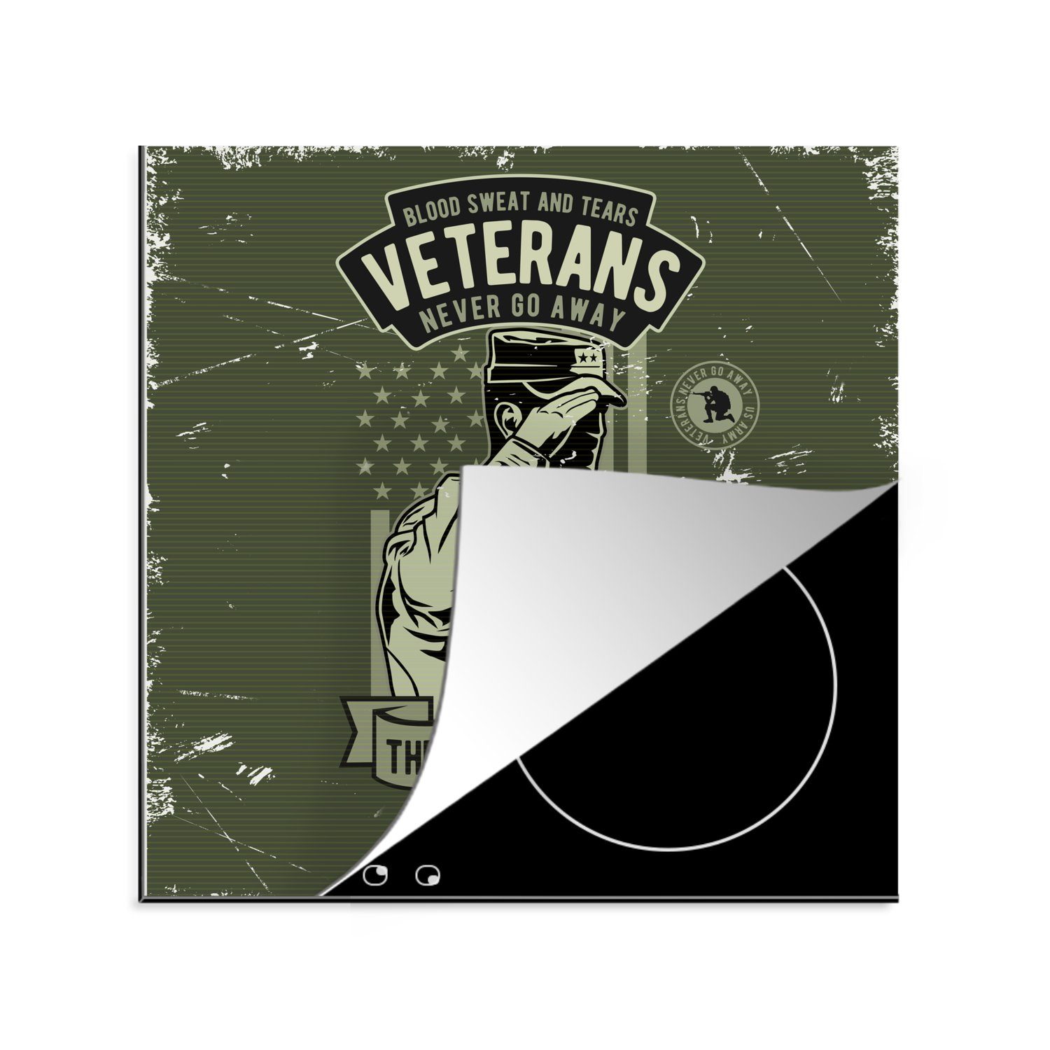 MuchoWow Herdblende-/Abdeckplatte Vintage - Armee - Fahne, Vinyl, (1 tlg), 78x78 cm, Ceranfeldabdeckung, Arbeitsplatte für küche