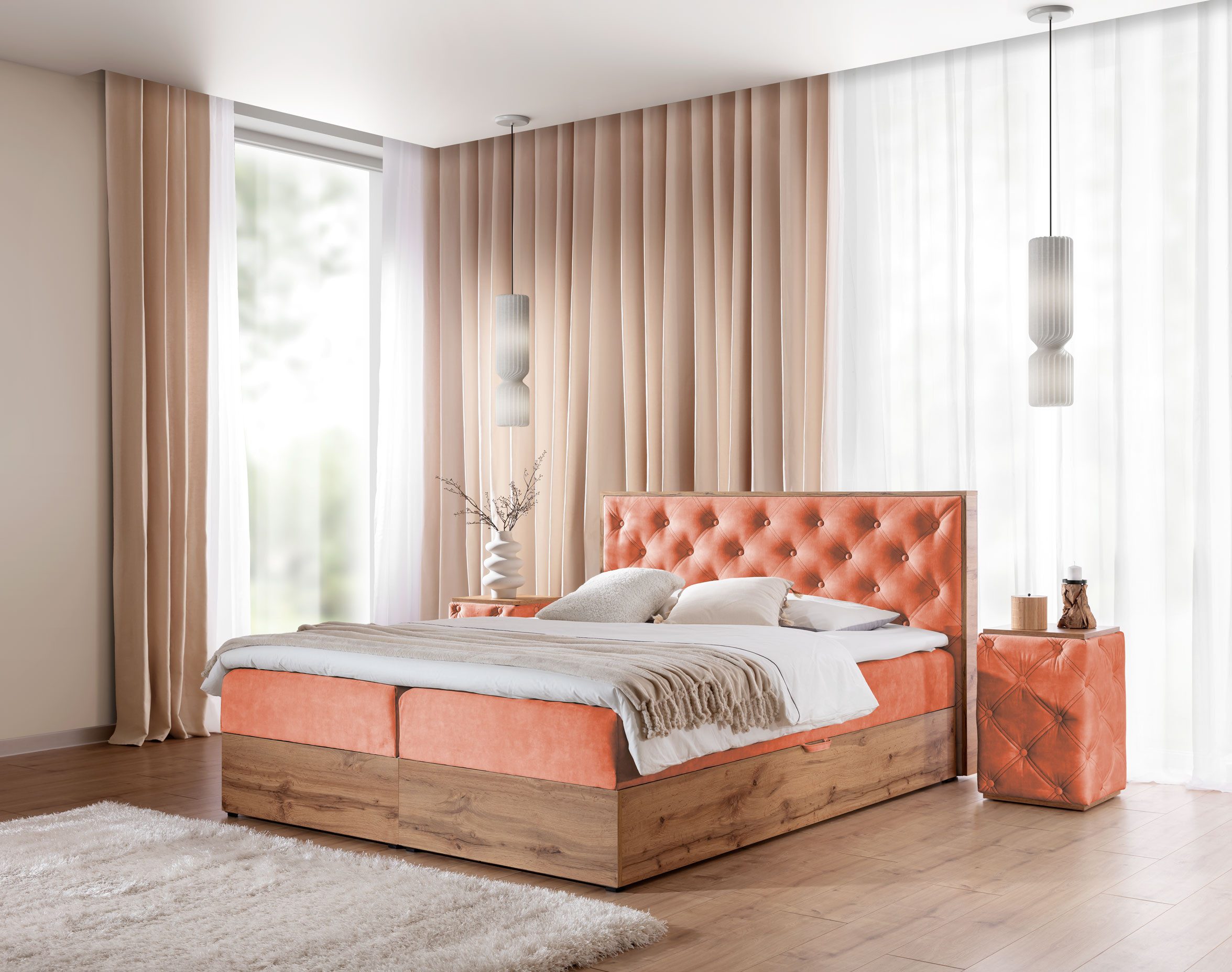 yourhouse24 Boxbett WOOD X Hotelbett Mit Zwei Bettkasten Kontinentales Bett Eiche