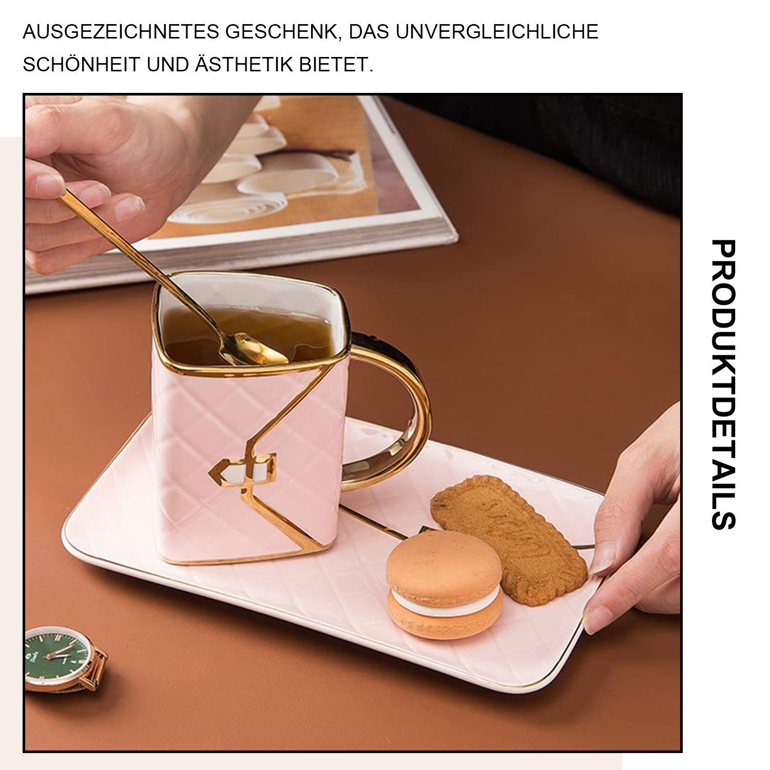 MAGICSHE Kombiservice Kaffeeservice,Handtaschenförmige Kaffeetasse (3-tlg), 310ml Rosa