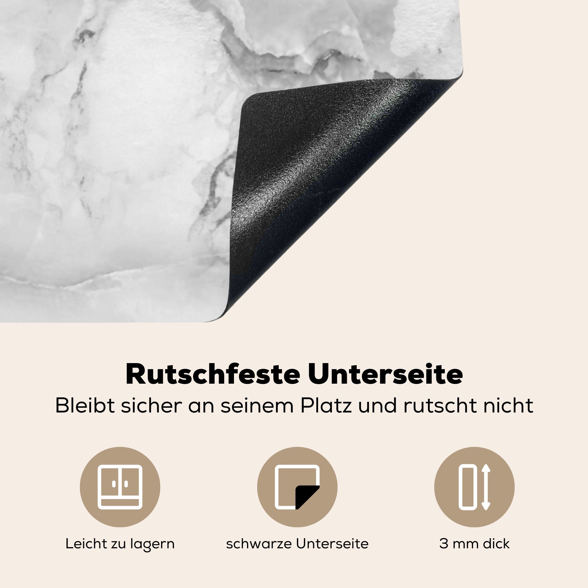 MuchoWow Herdblende-/Abdeckplatte Marmor - Arbeitsplatte 78x78 Textur tlg), für (1 Weiß, Chic küche - cm, Ceranfeldabdeckung, - Vinyl