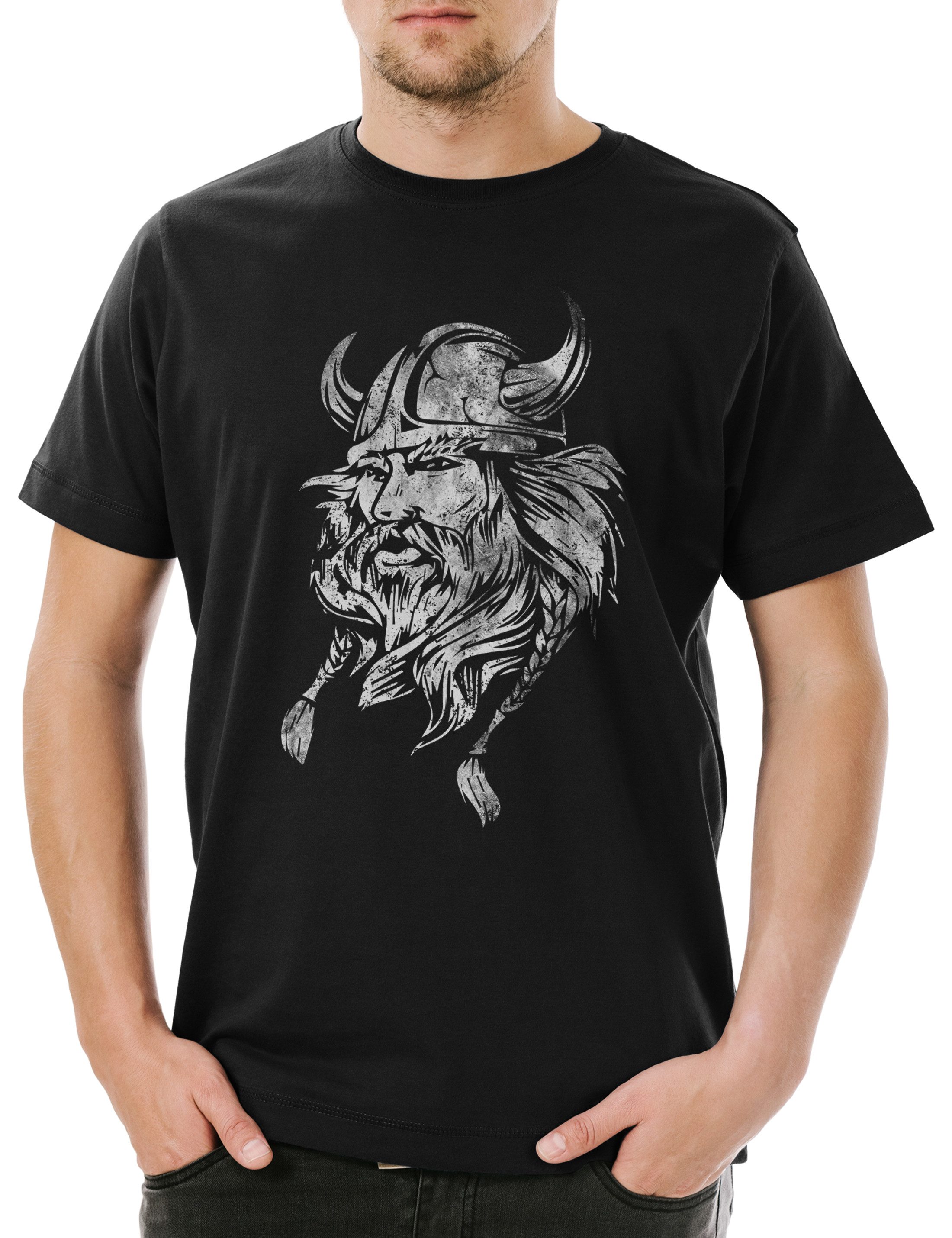 Urban Backwoods Print-Shirt Viking Head I Herren T-Shirt Wikinger Kopf Rune günstig online kaufen