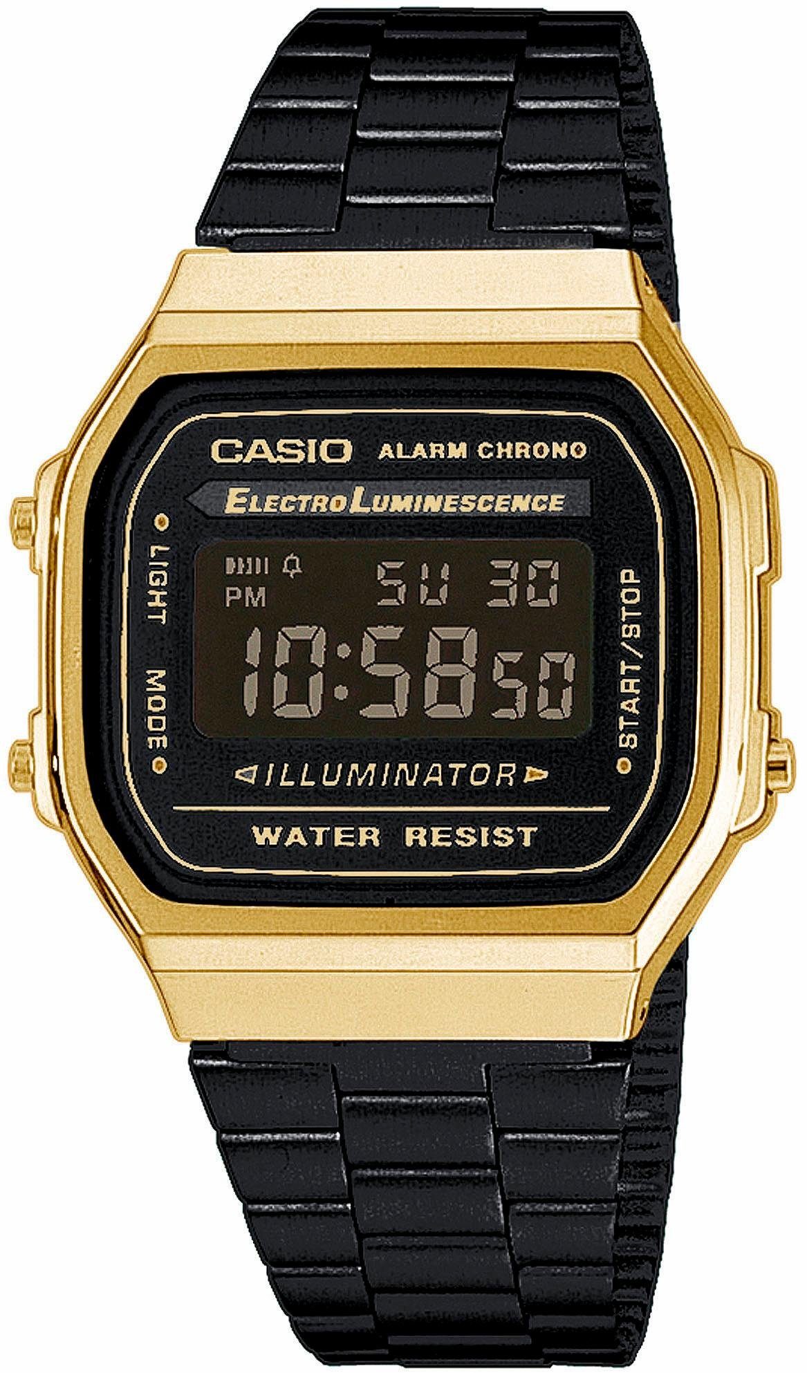 CASIO VINTAGE Chronograph A168WEGB-1BEF, Quarzuhr, Armbanduhr, Damen, Herren, digital, retro, Stoppfunktion