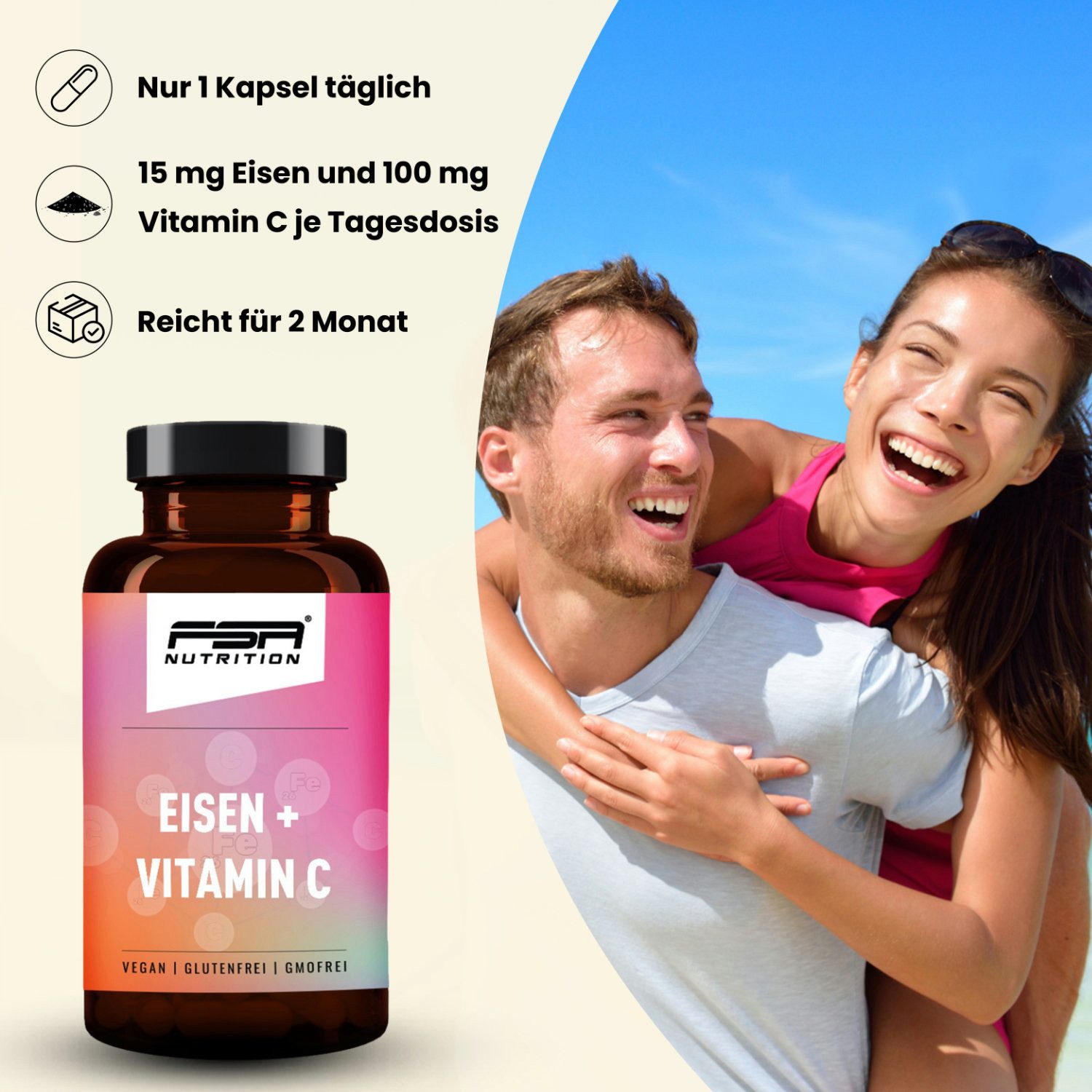FSA NUTRITION Eisen & Vitamin C im Glas Kapseln, 60 St., 48 g