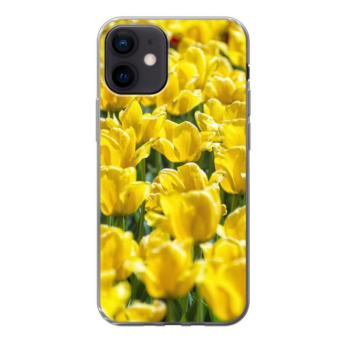 MuchoWow Handyhülle Tulpenfeld mit gelben Tulpen Handyhülle Apple iPhone 12 Smartphone-Bumper Print Handy