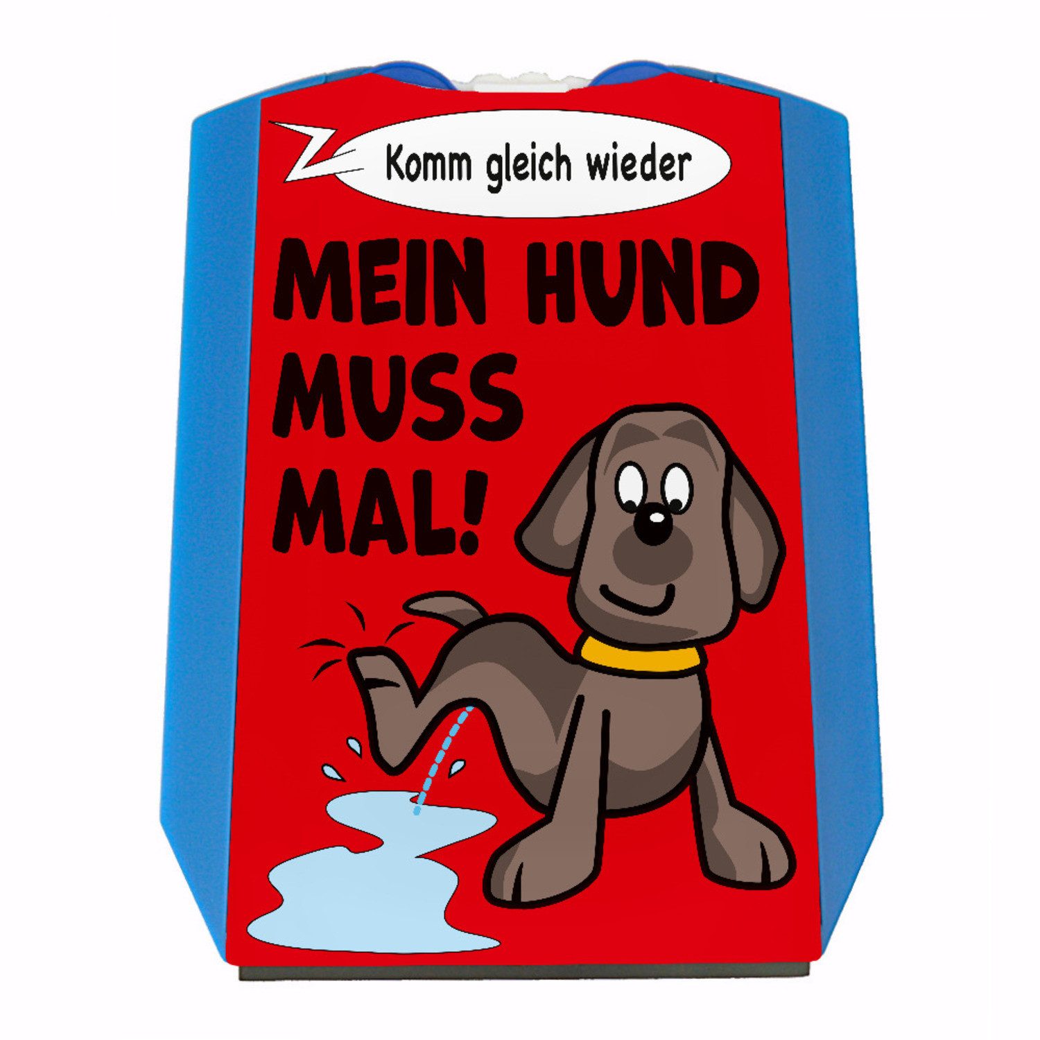 Parkscheibe Hund muss mal! Parkscheibe in rot mit 2 Einkaufswagenchips