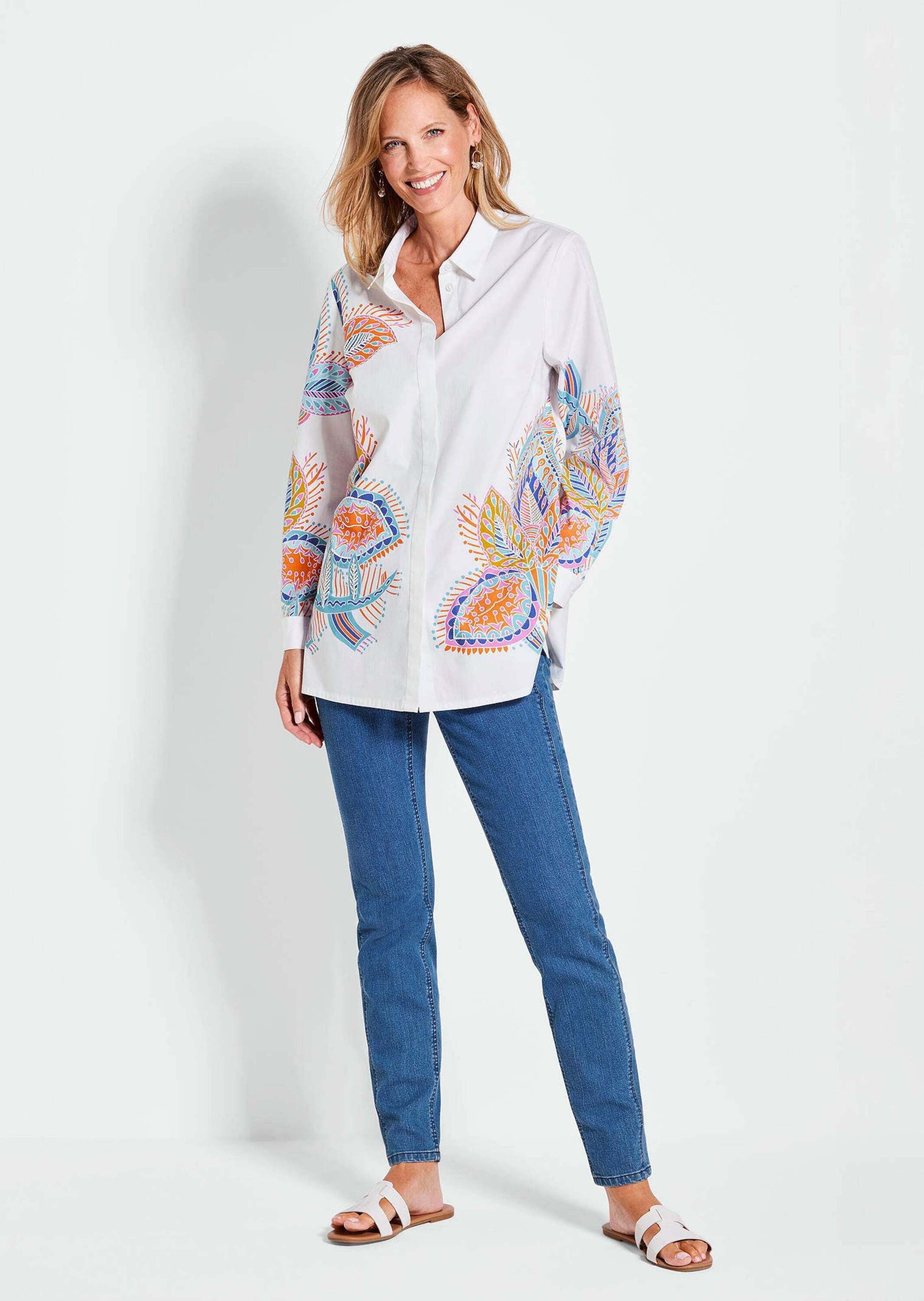 GOLDNER Kurzarmbluse Elegante Langarmbluse mit Print Bestickte und bedruckt günstig online kaufen