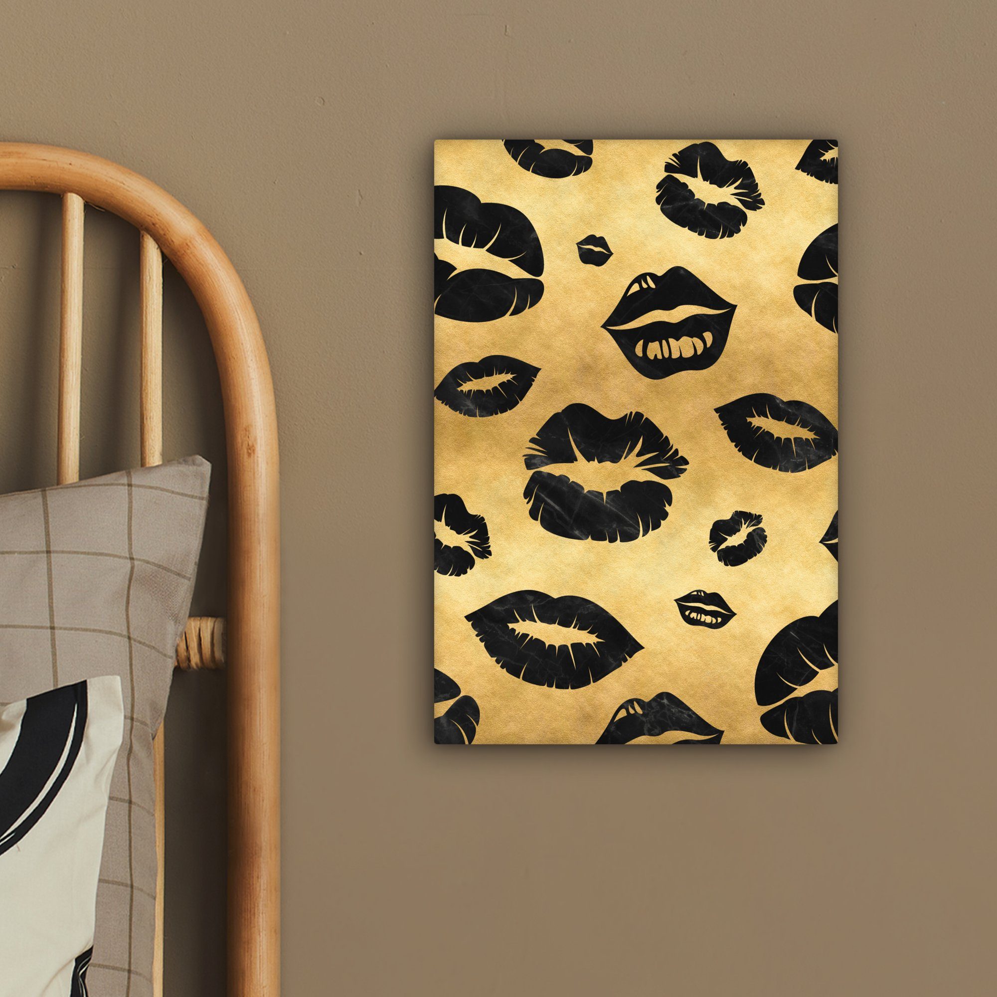 OneMillionCanvasses® Leinwandbild Muster bespannt Schwarz, St), 20x30 - fertig Zackenaufhänger, Kuss Gemälde, (1 Gold - cm - Leinwandbild inkl