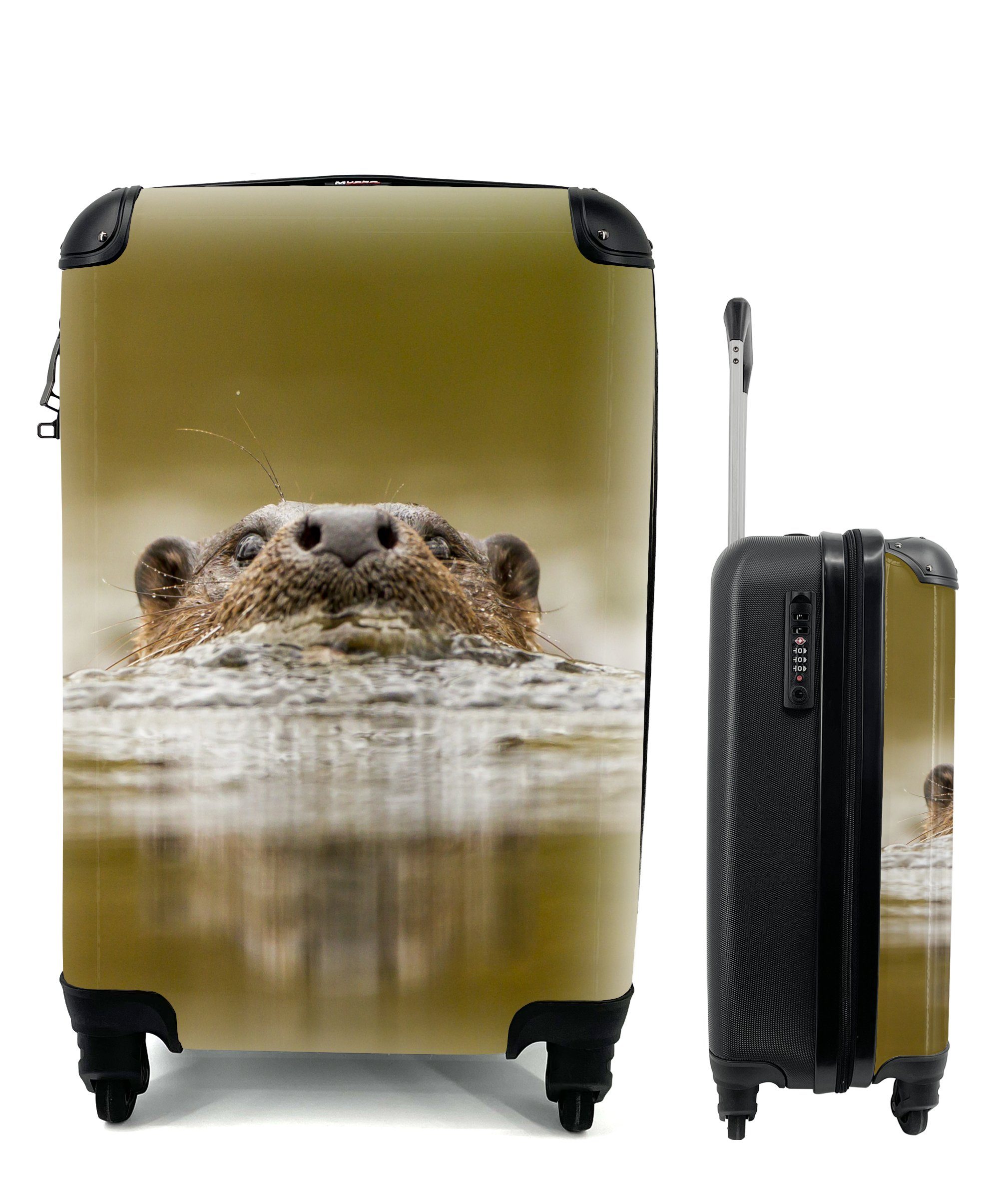 MuchoWow Handgepäckkoffer Otter schwimmt, 4 Reisetasche Handgepäck Reisekoffer mit rollen, Trolley, Rollen, für Ferien