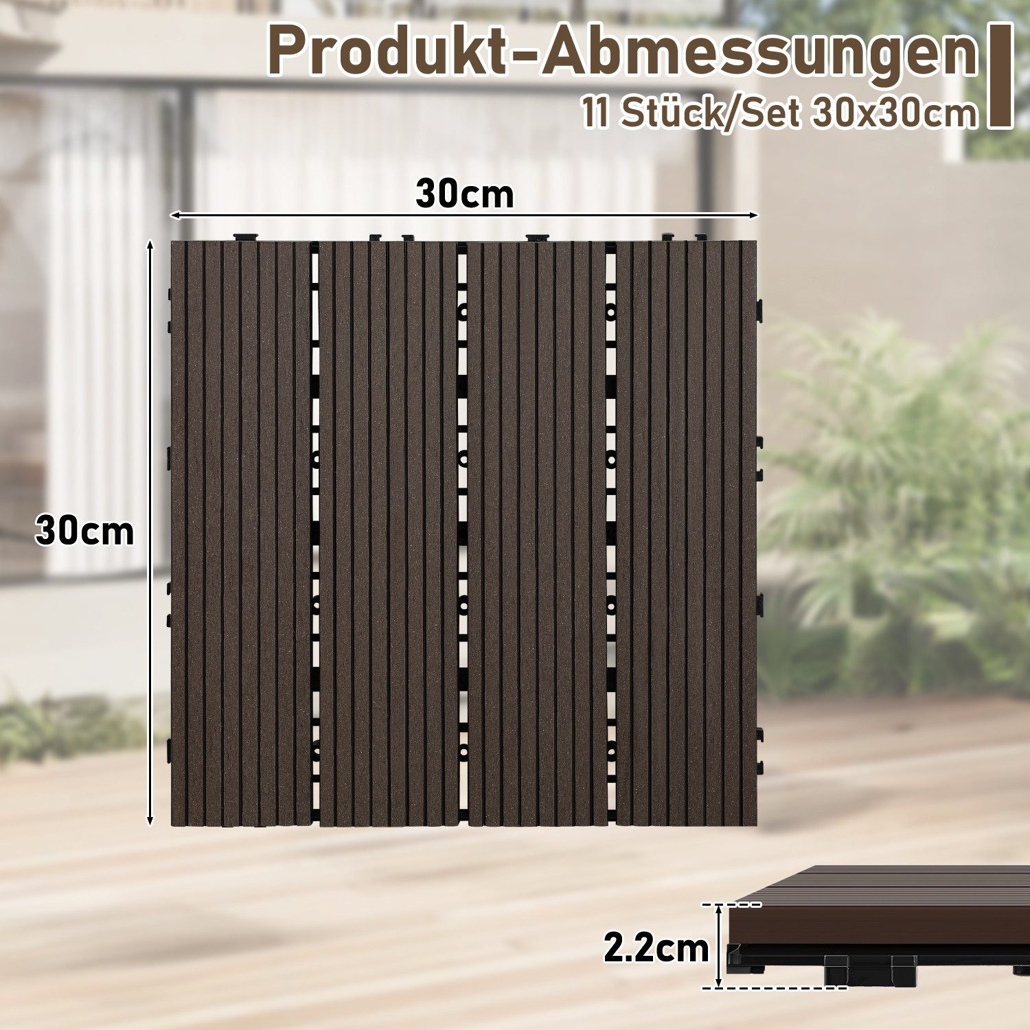 Clanmacy Holzfliesen WPC Terrassenplatte für Garten günstig online kaufen