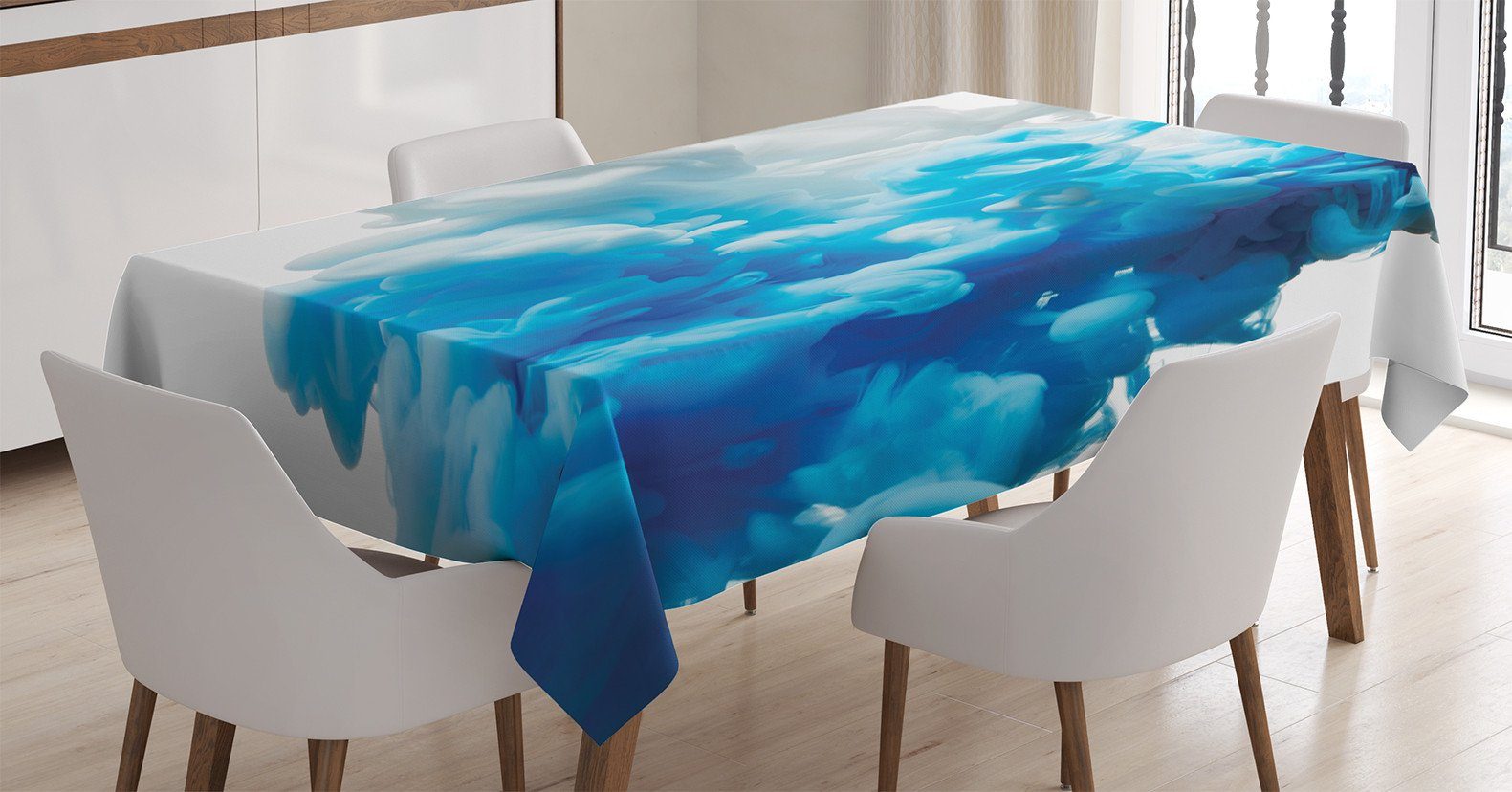Abakuhaus Tischdecke Farbfest Waschbar Für den Außen Bereich geeignet Klare Farben, Blau Weiss Abstrakte Wolke Swirl