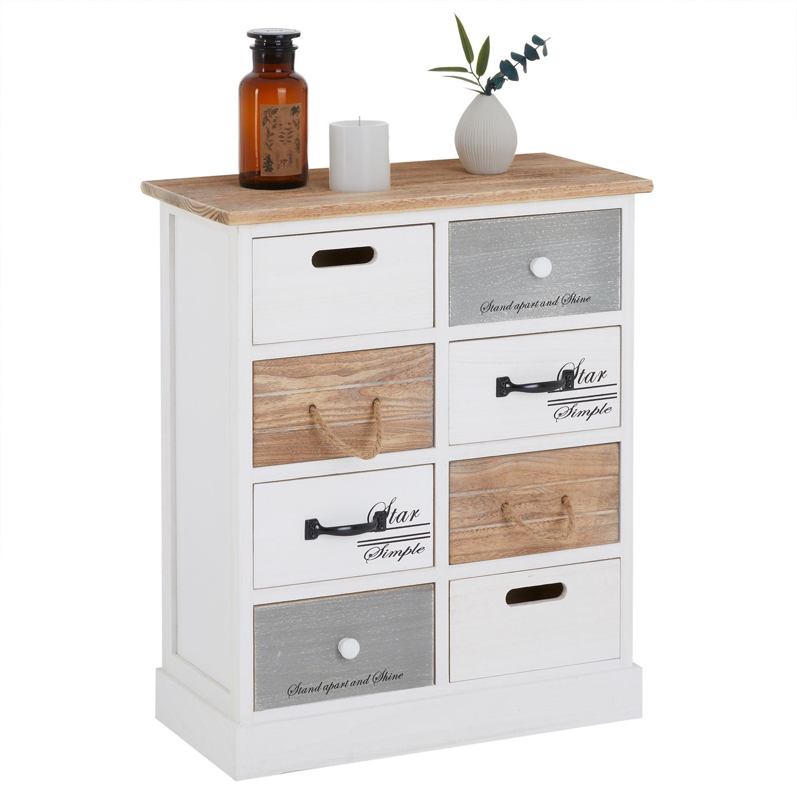 CARO-Möbel Kommode SALVA, Schubladenschrank, Flurkommode mit 8 Schubladen Holz Shabby Chic weiß