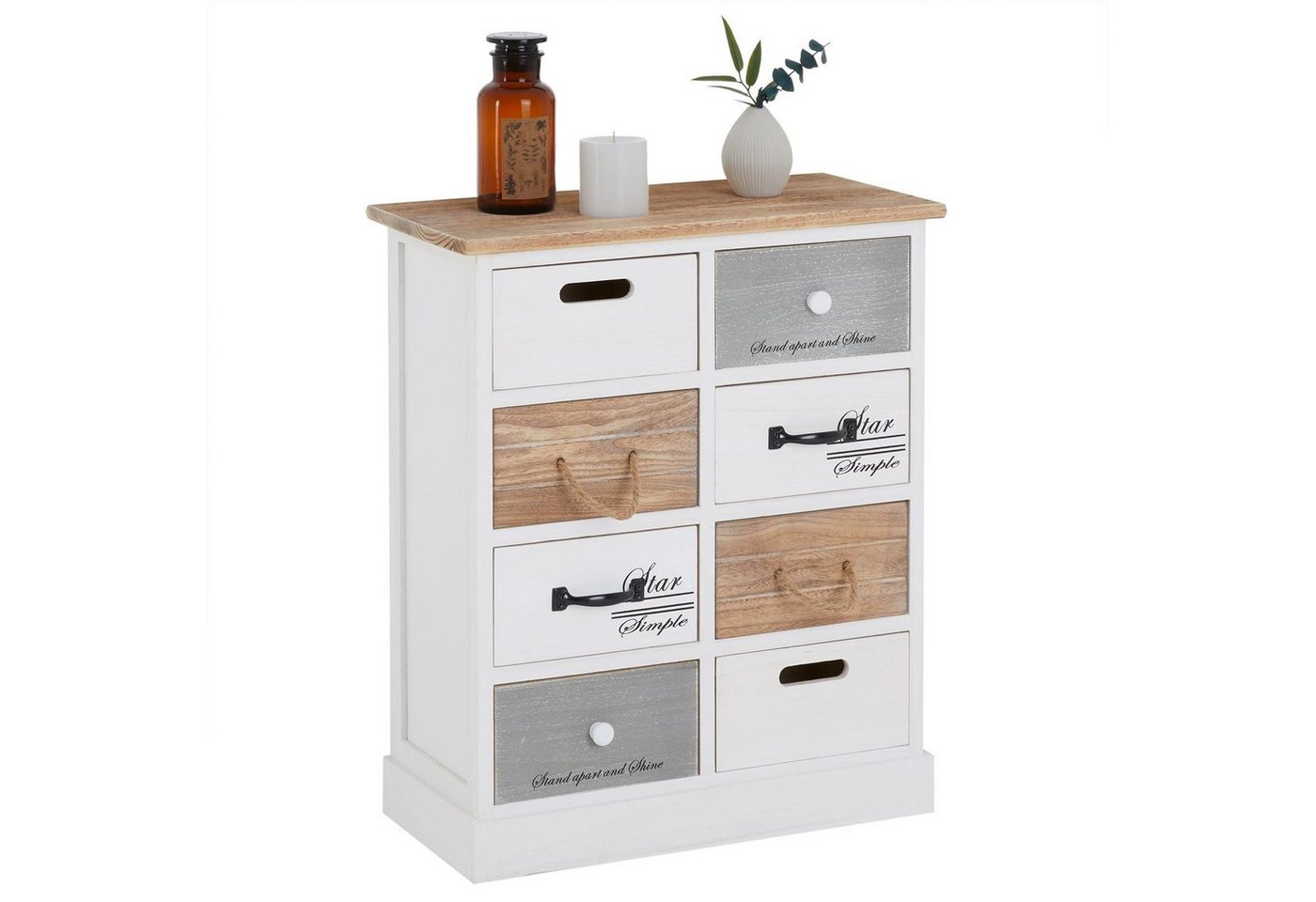 IDIMEX Kommode SALVA, Schubladenschrank, Flurkommode mit 8 Schubladen Holz Shabby Chic weiß