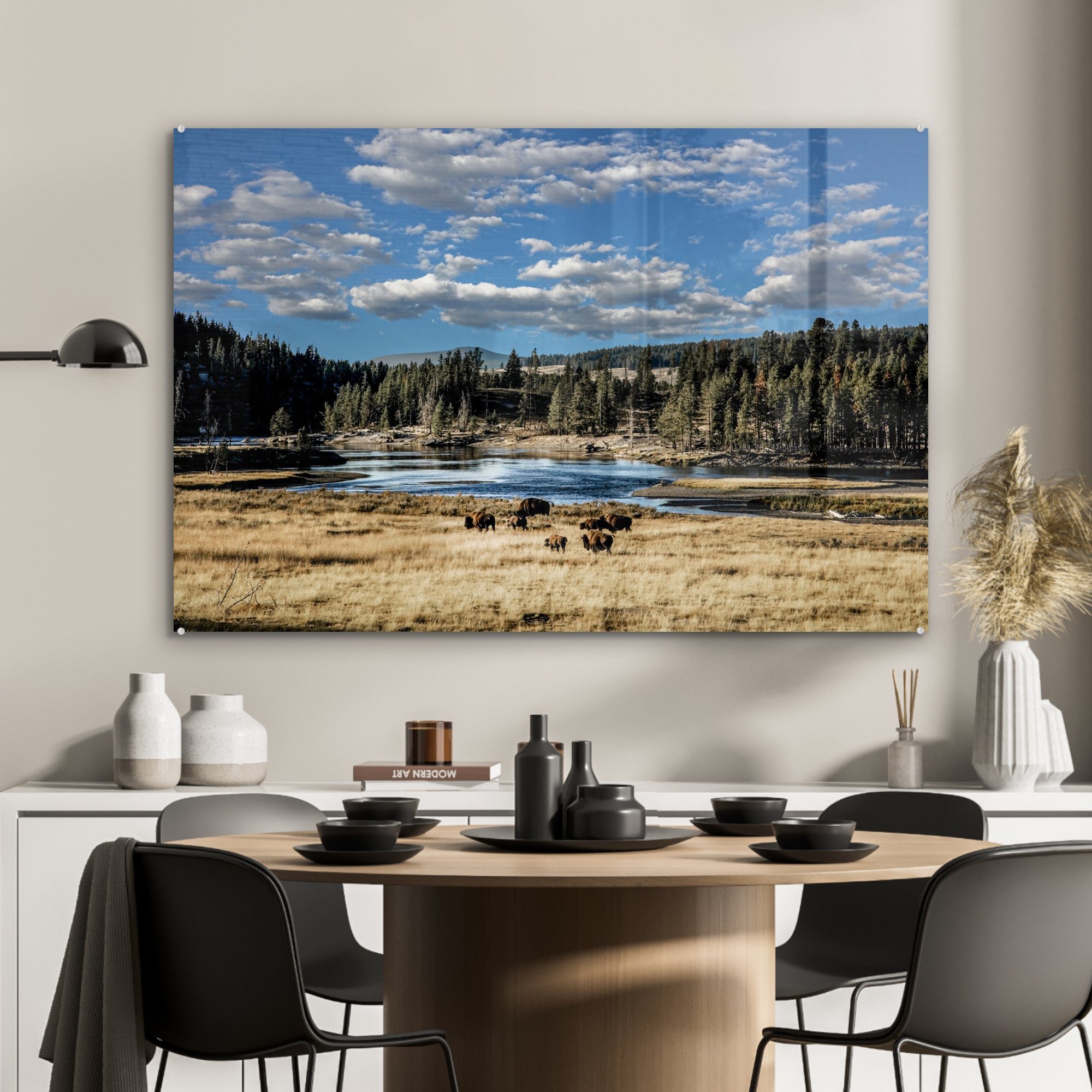 Acrylglasbild Schlafzimmer Landschaft MuchoWow & (1 St), - Wohnzimmer Bison, Acrylglasbilder - Baum