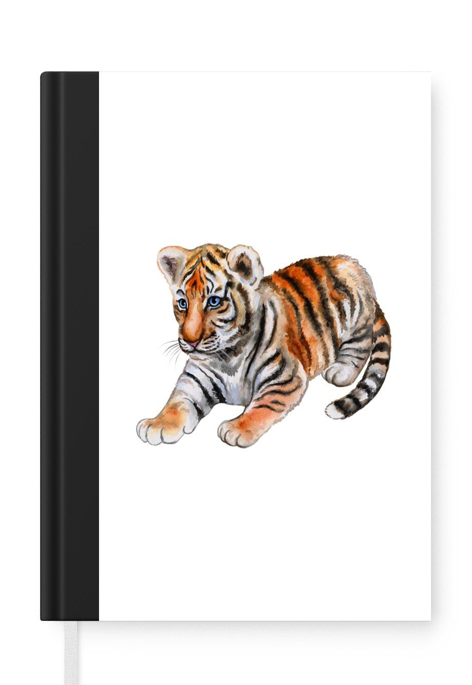 MuchoWow Notizbuch Tiger - Klein - Weiß, Journal, Merkzettel, Tagebuch, Notizheft, A5, 98 Seiten, Haushaltsbuch