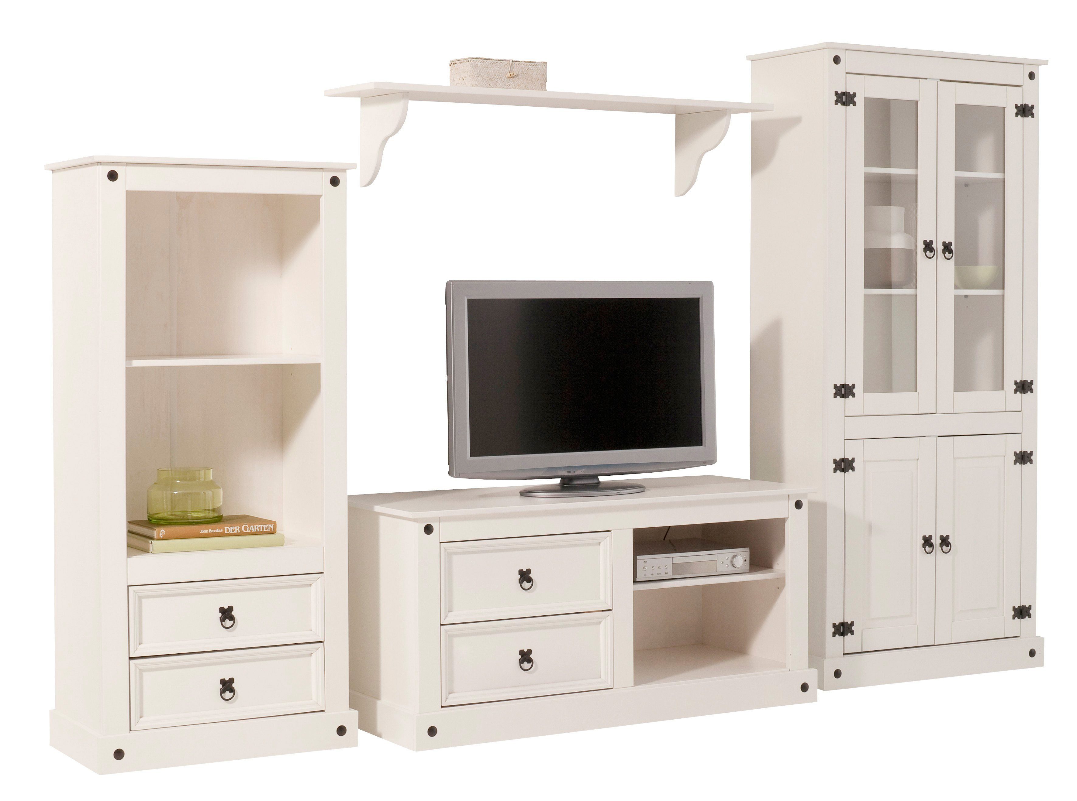 OTTO home Wohnwand Mexiko Vitrine, Regal und TV-Board mit Metallgriffen, (Set, 3-St), bestehend aus 1 Vitrine, 1 Lowboard und 1 Regal, ohne …