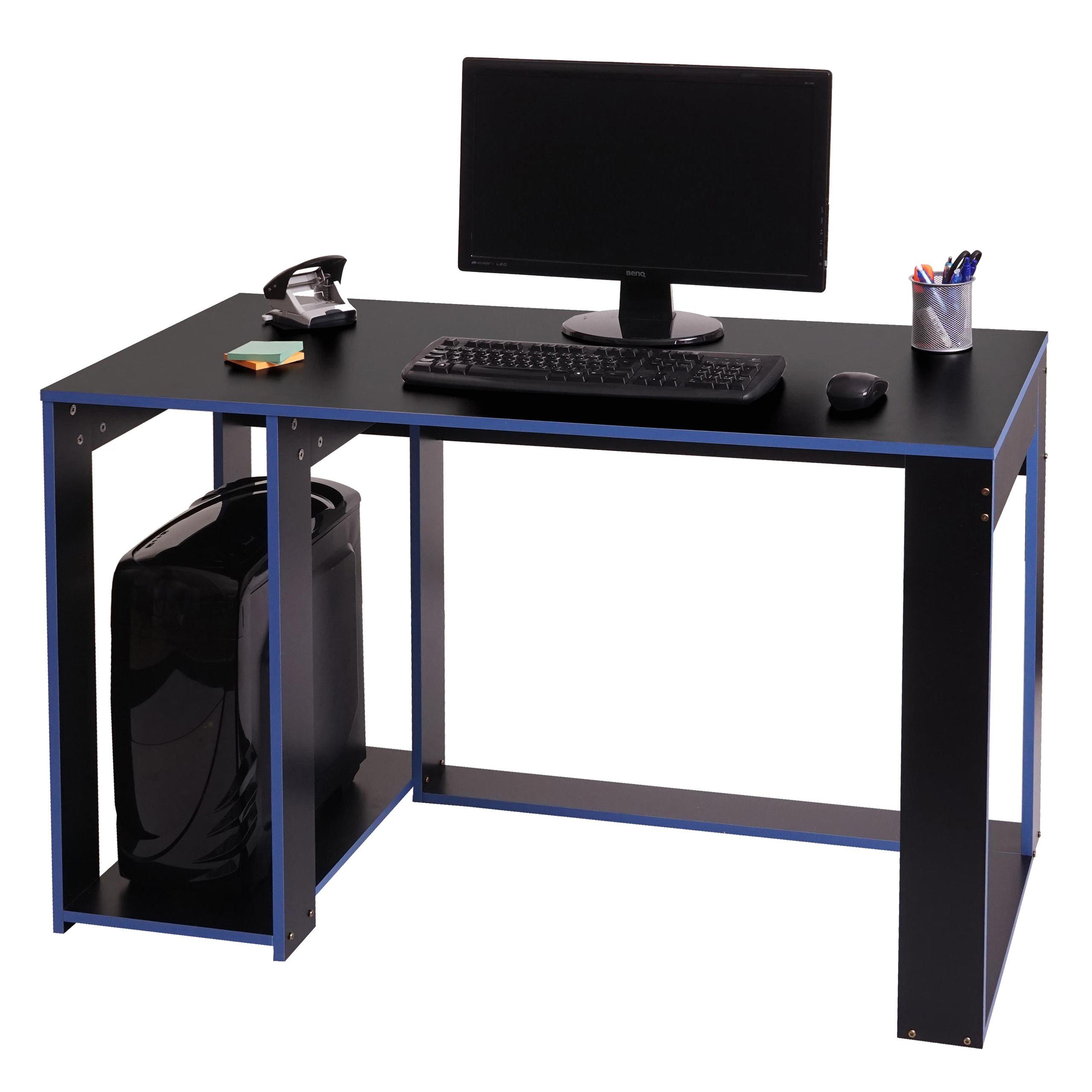 Mit Schreibtisch Beinfreiheit, Maximale Computerfach Stabiles MCW-J26, MCW Gestell, (Tower) schwarz-blau