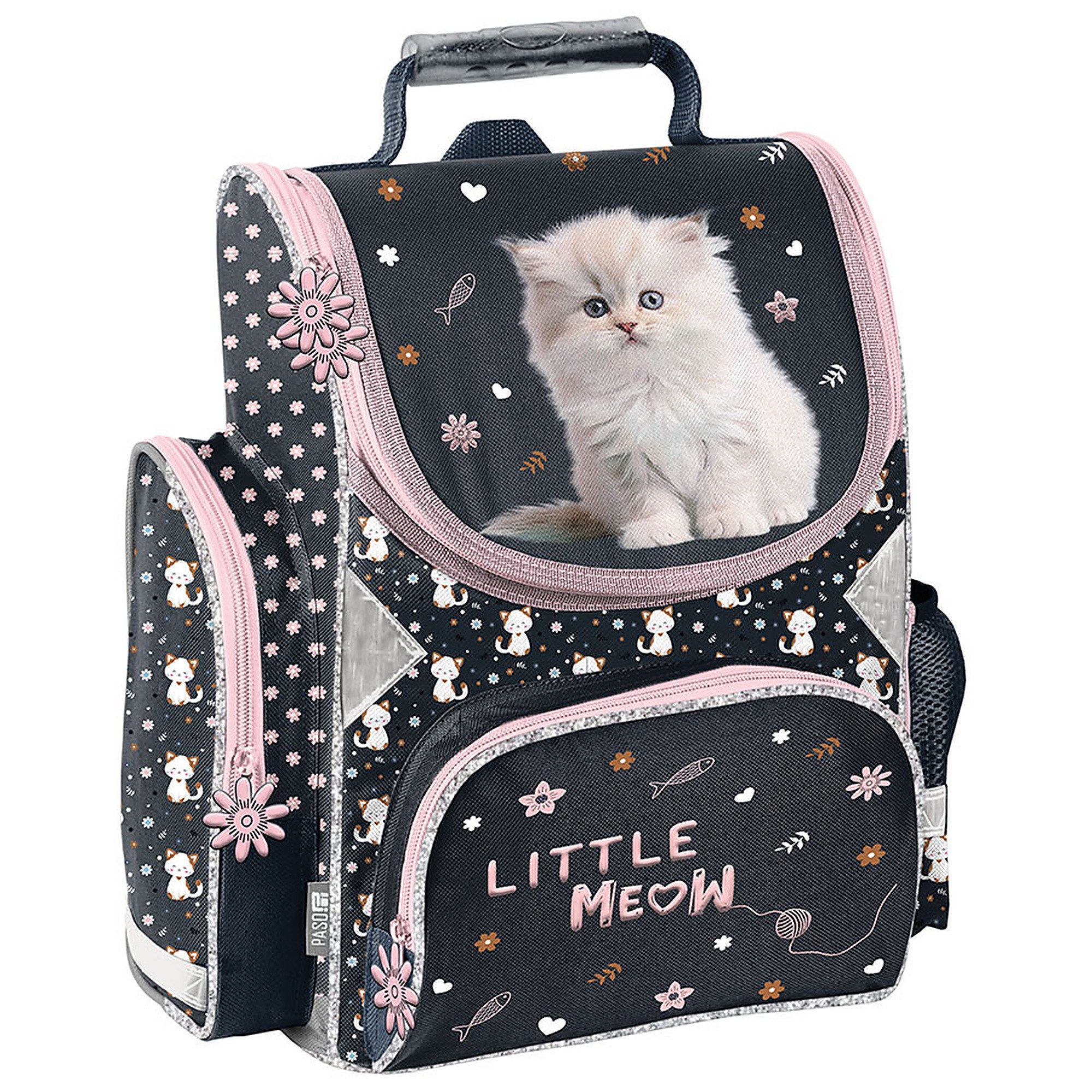 PASO Schulrucksack Schulranzen für Mädchen mit Katzenmotiv, Katze