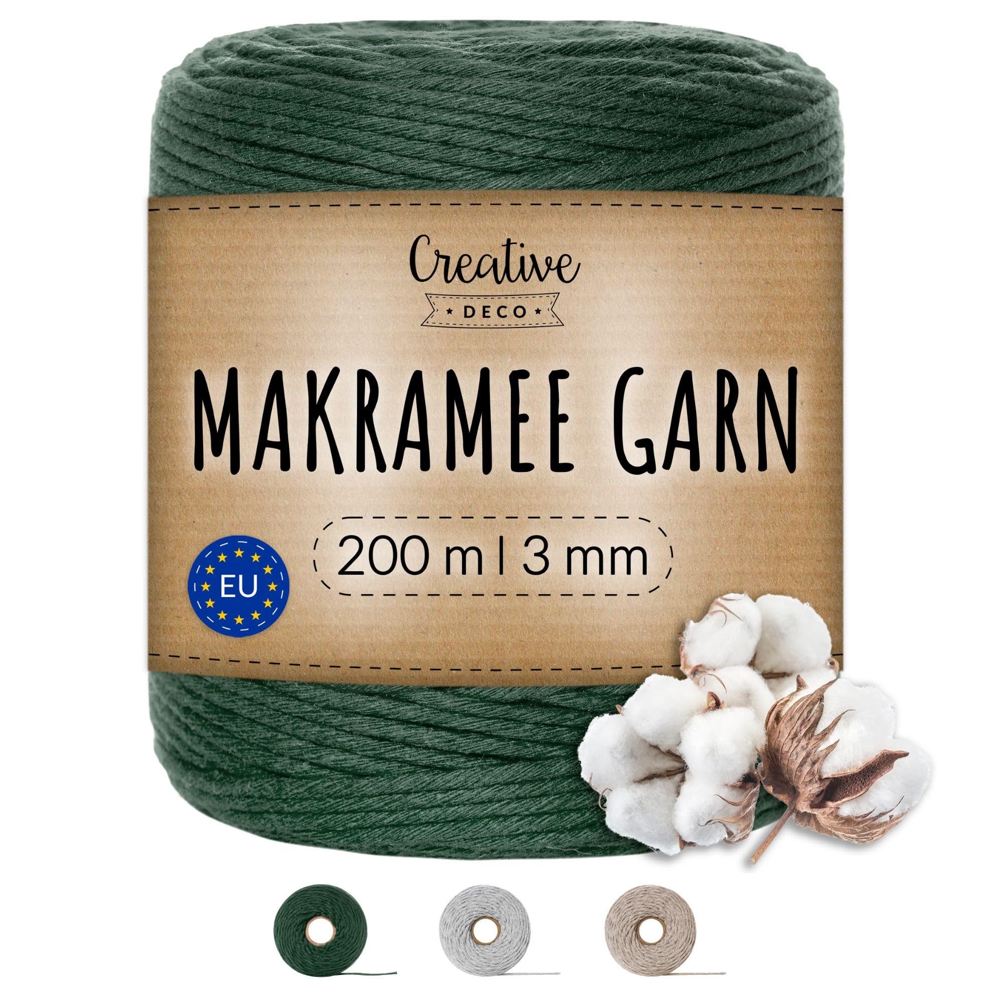Creative Deco Makramee Garn 2-3 mm Baumwollgarn Baumwoll Kordel Bastelgarn