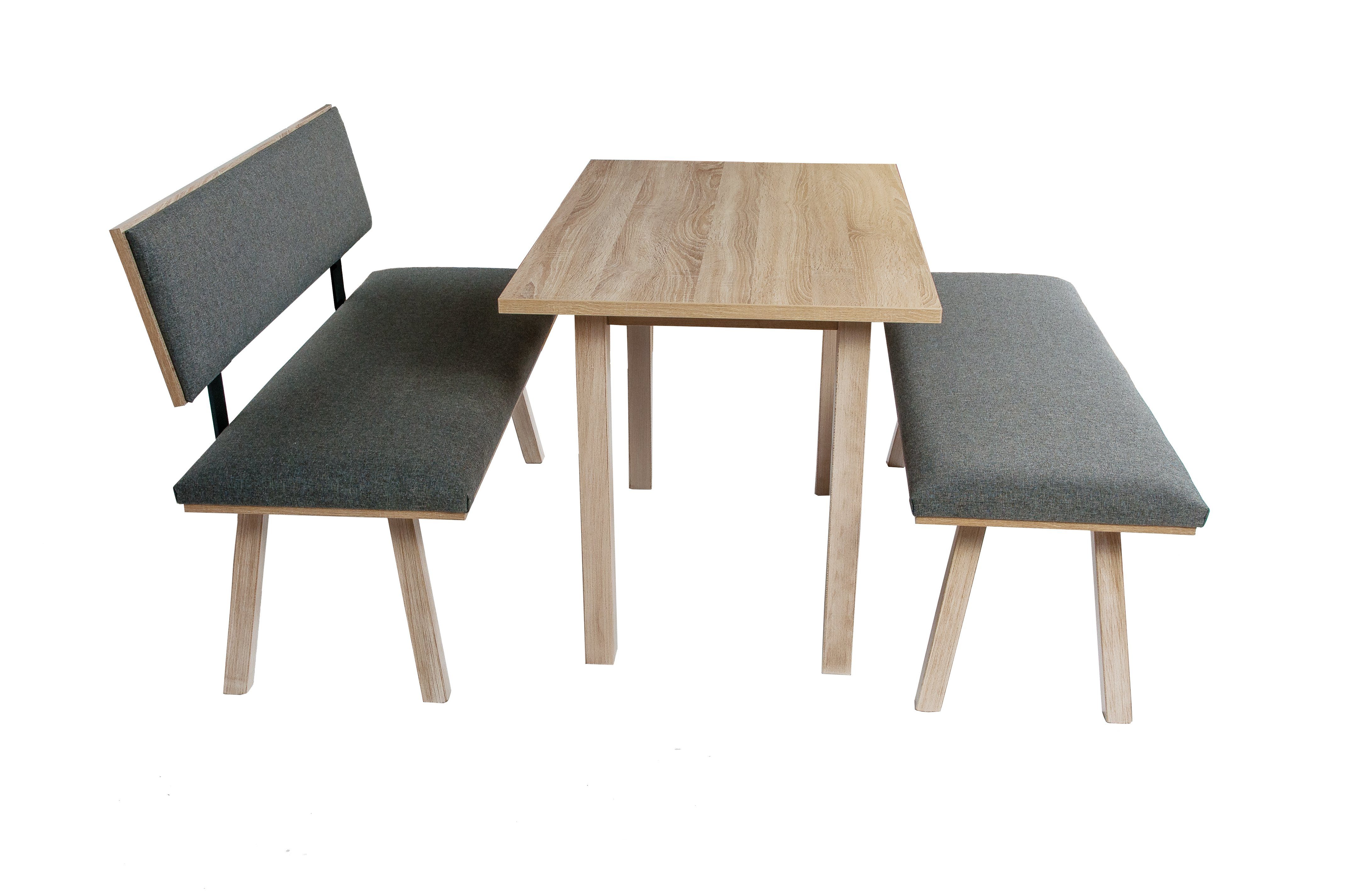 Klassische' L125cm, home kundler Bank 'Die Tisch Set 4-Fuß Essgruppe Holz, Füße Massiv 3-tlg.