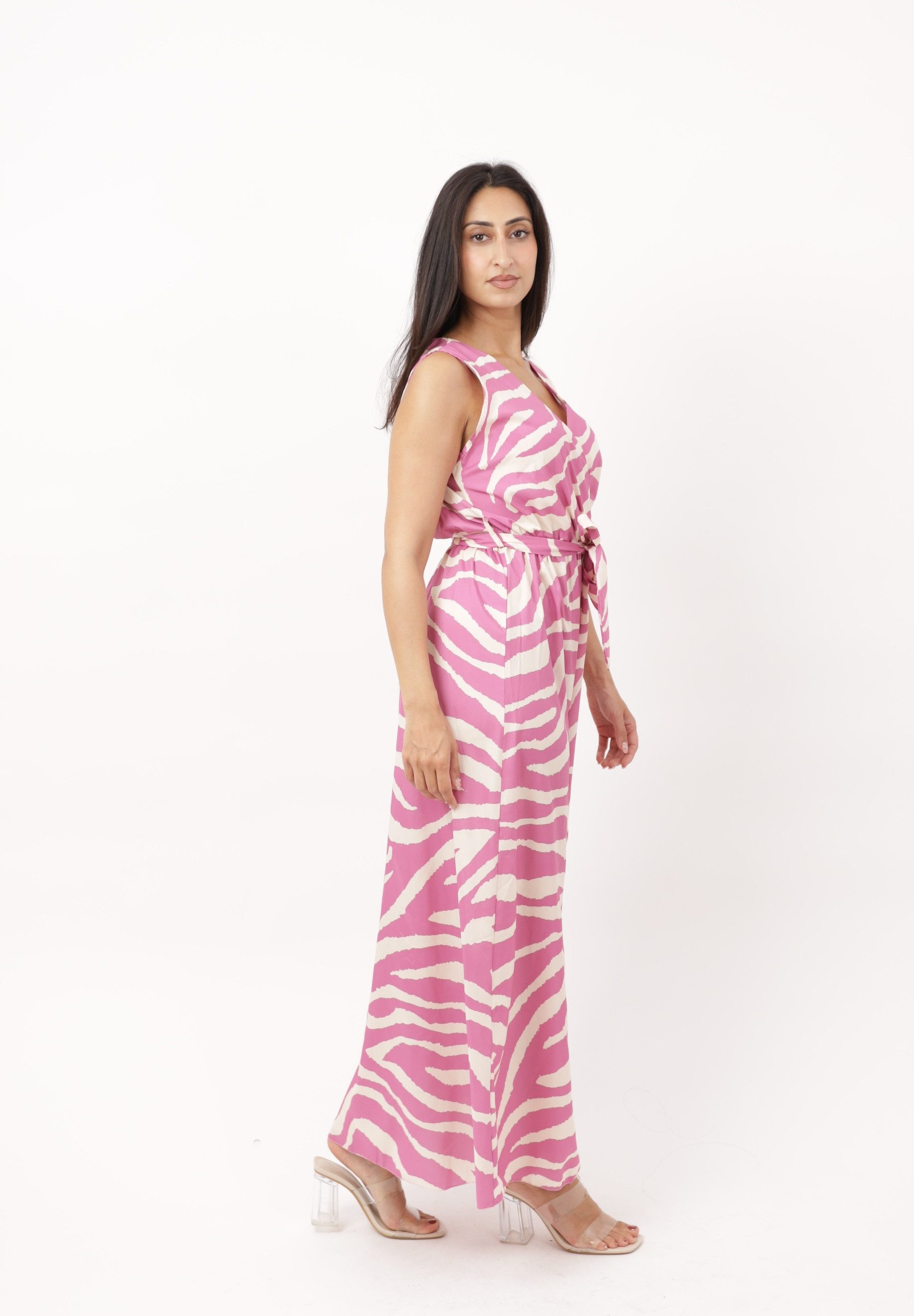 Elara Maxikleid Damen Sommerkleid mit V-Ausschnitt, Bindegürtel und Seitenschlitz