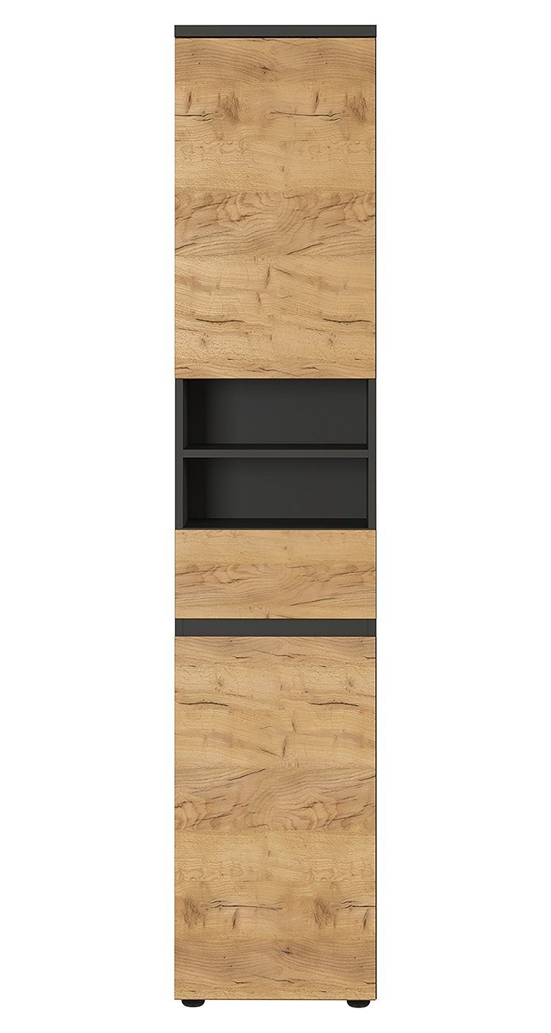 Vito Hochschrank MAYOR, B 39 cm x H 190 cm, Graphit Dekor, Navarra Eiche Dekor, 2 Türen, 1 Schublade