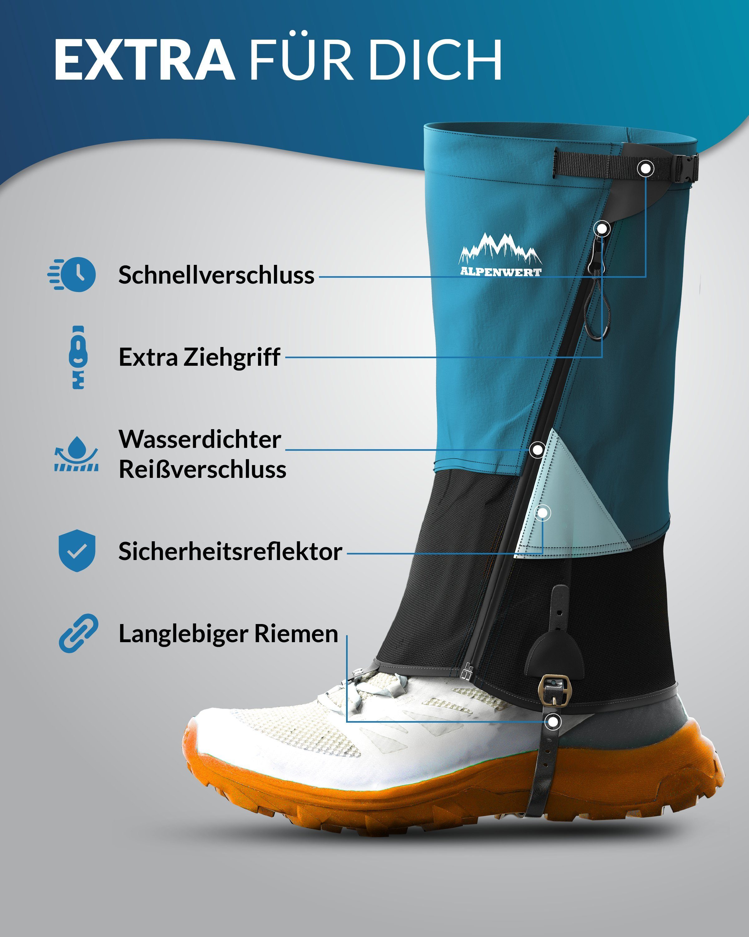 Alpenwert Gamschen Wasserdicht geschützt beim Wandern, Jagd, Schnee Gamasche Gamaschenschuh (1 Paar) Wandern Gamschen